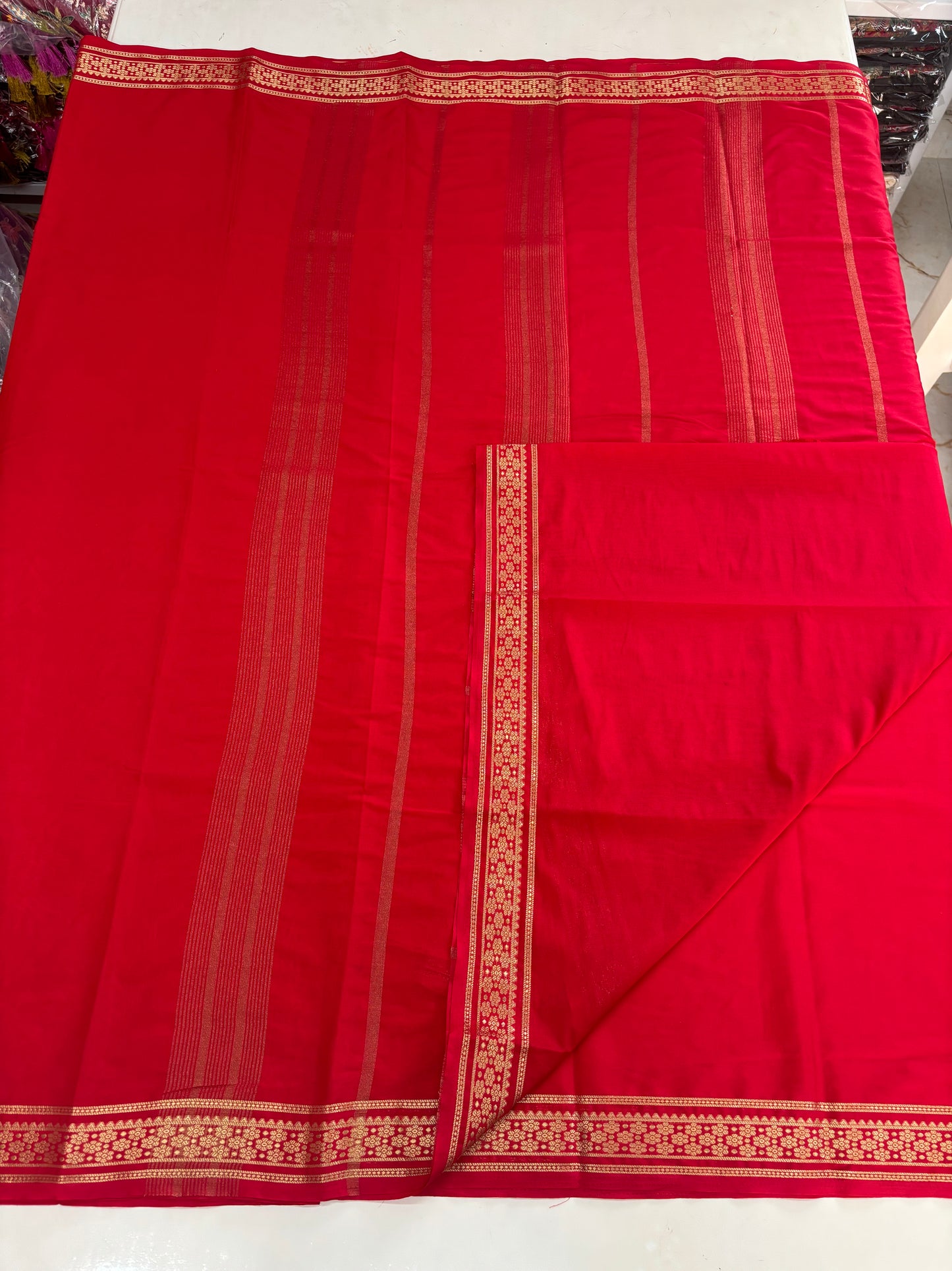 Semi Mysore Crepe (Self, Small Bentex Floral Border)