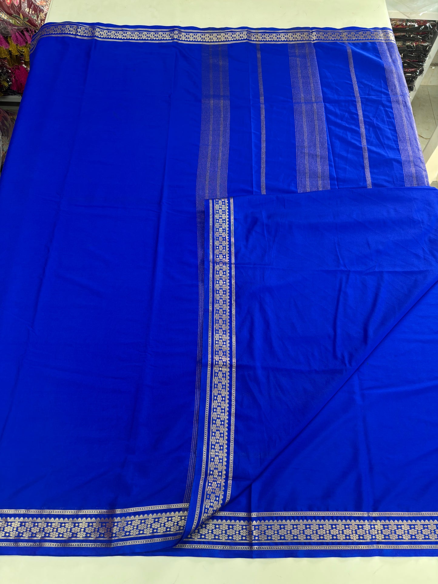 Semi Mysore Crepe (Self, Small Bentex Floral Border)