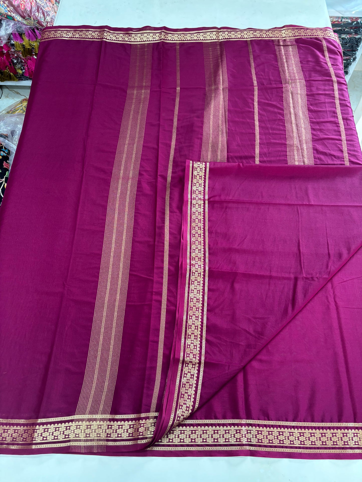 Semi Mysore Crepe (Self, Small Bentex Floral Border)