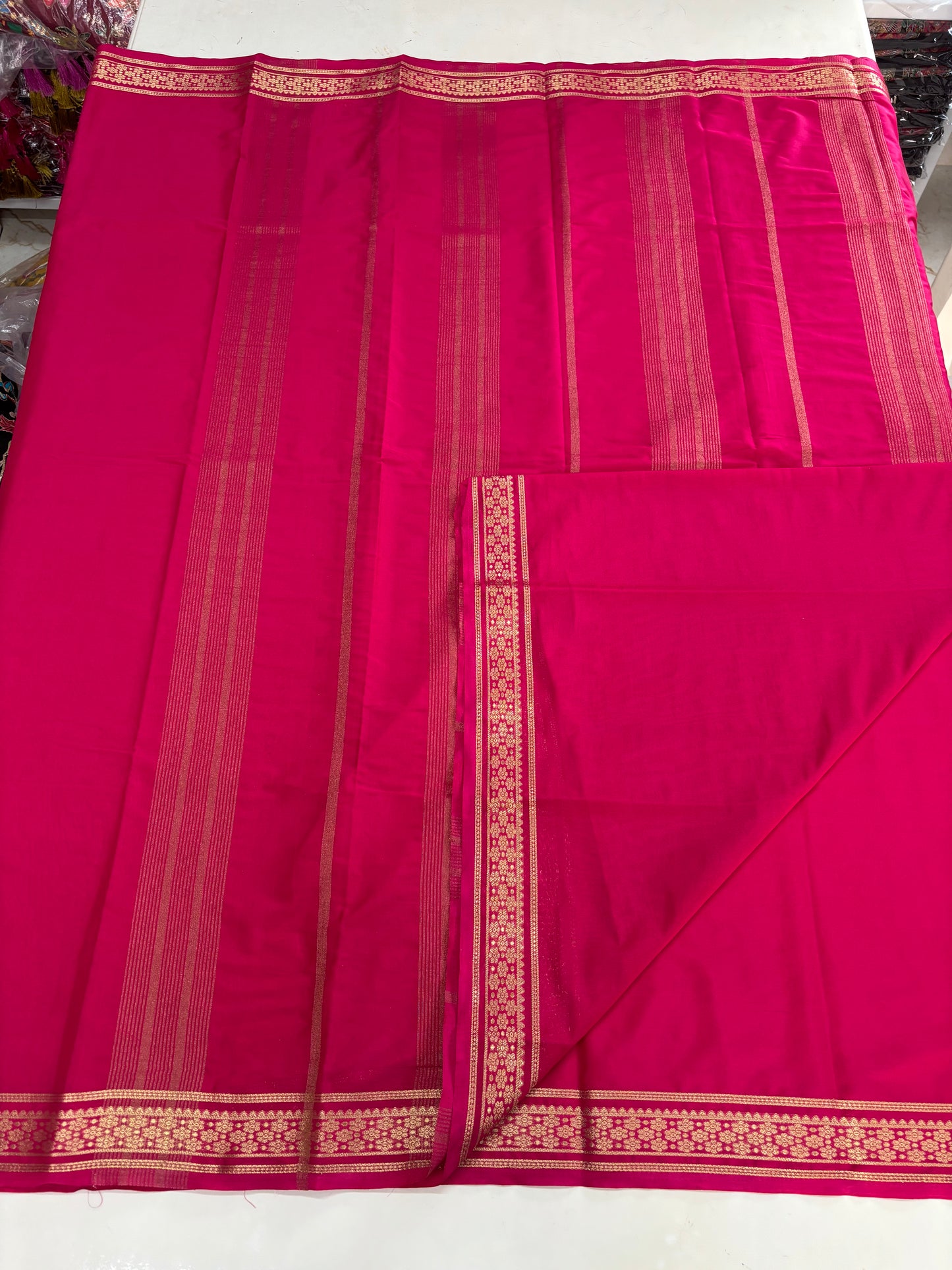 Semi Mysore Crepe (Self, Small Bentex Floral Border)
