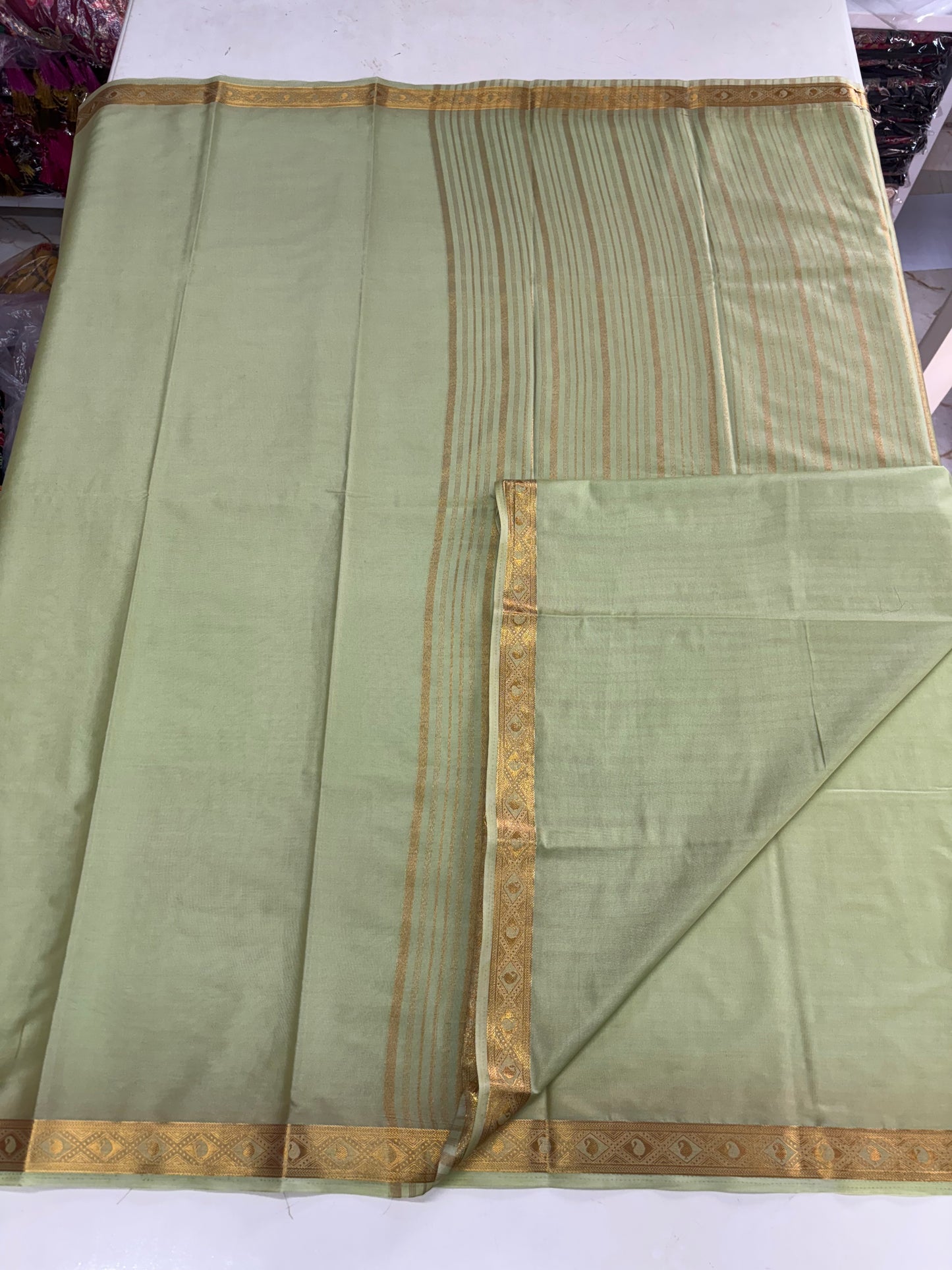 Semi Mysore Crepe (Self, Diamond and Mango 1 inch Border)