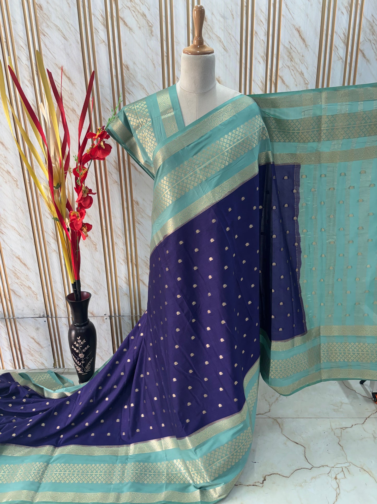 Semi Mysore Crepe (Premium, Triple Bentex Border)