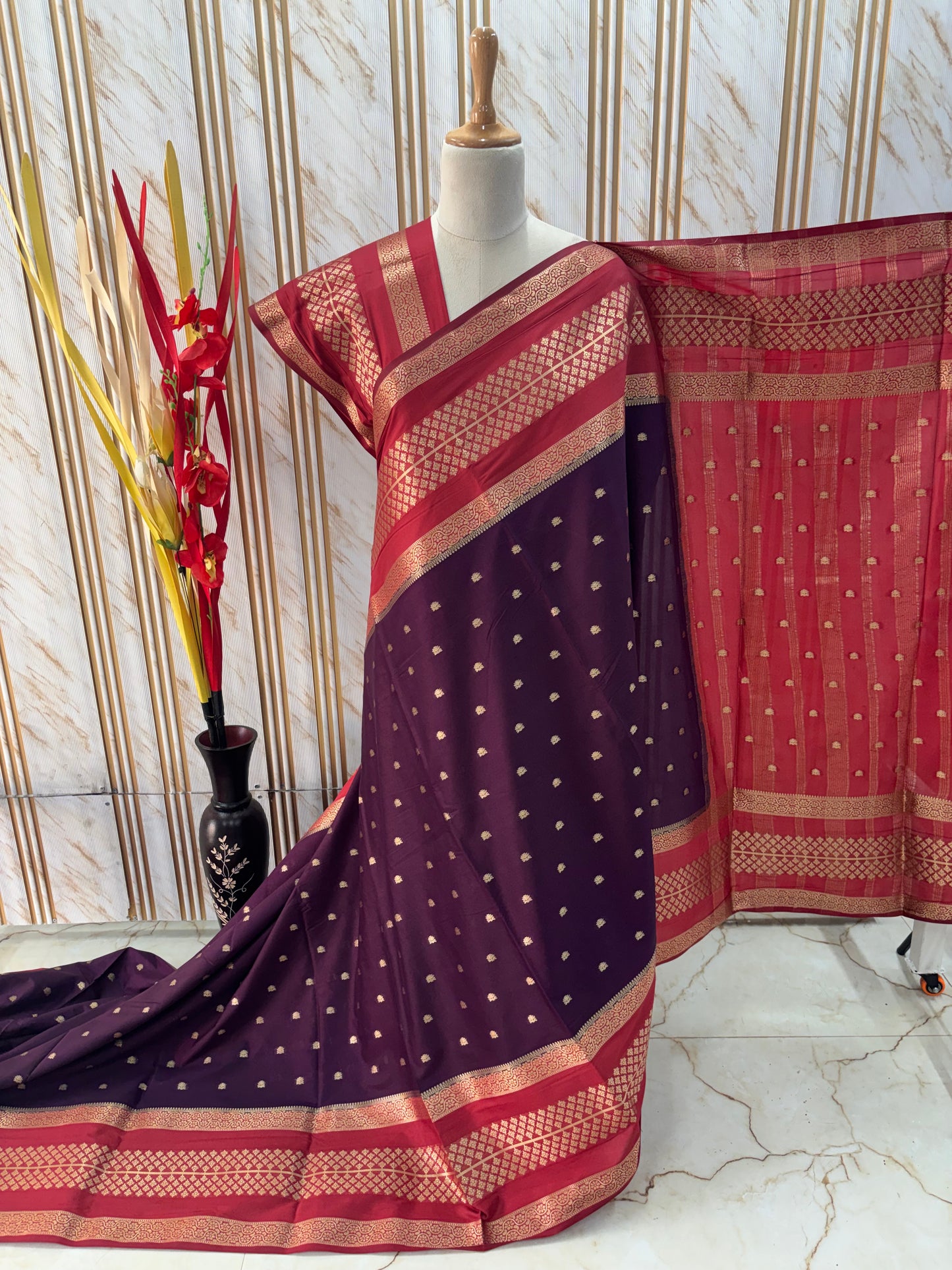 Semi Mysore Crepe (Premium, Triple Bentex Border)