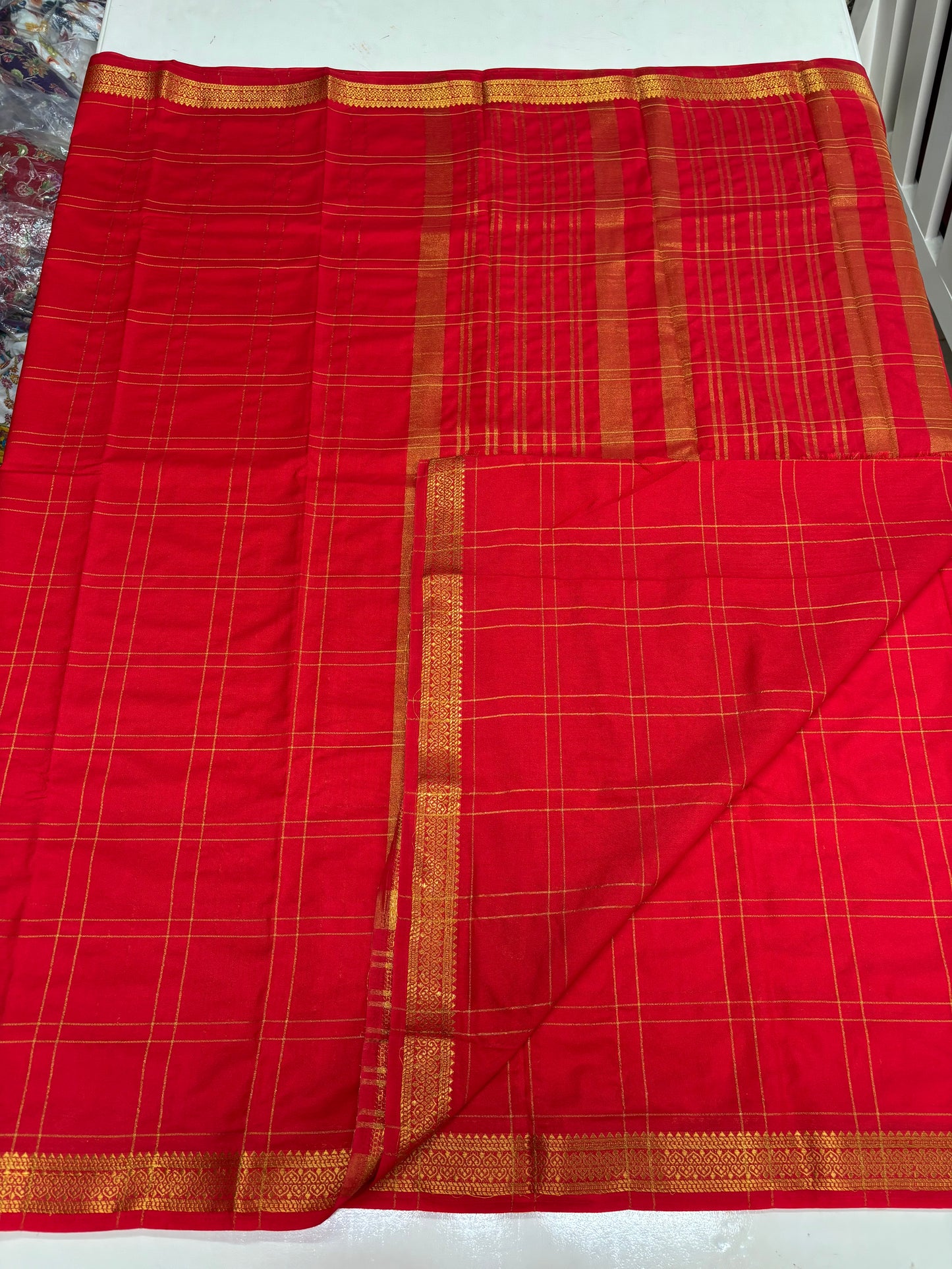 Semi Mysore Crepe (Self, Big Checks, Small Border)