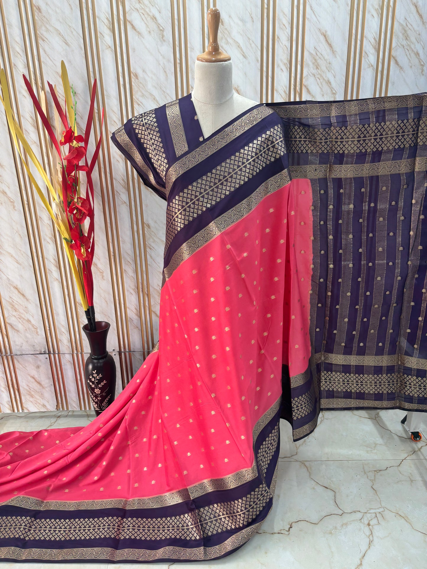 Semi Mysore Crepe (Premium, Triple Bentex Border)