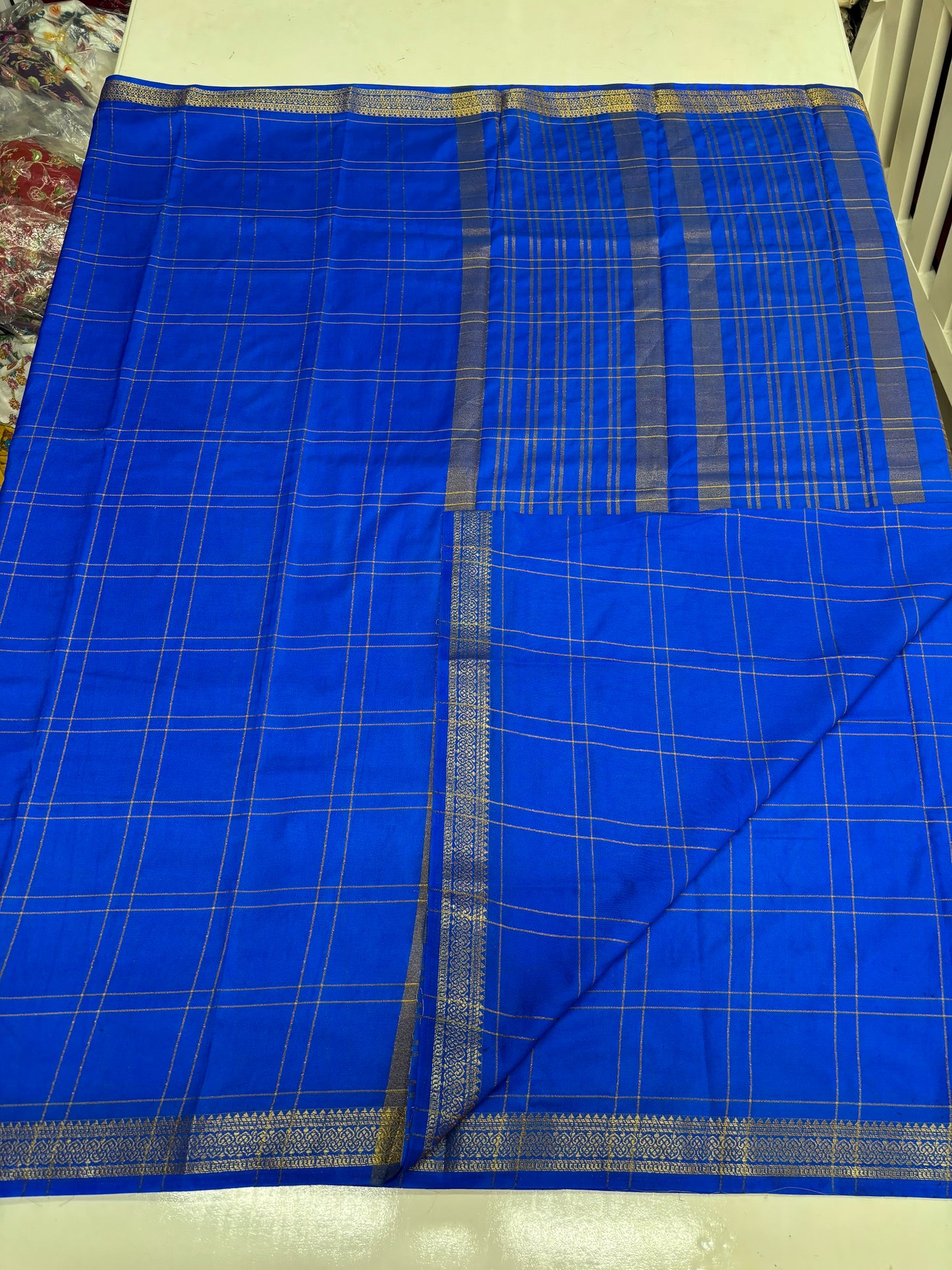 Semi Mysore Crepe (Self, Big Checks, Small Border)
