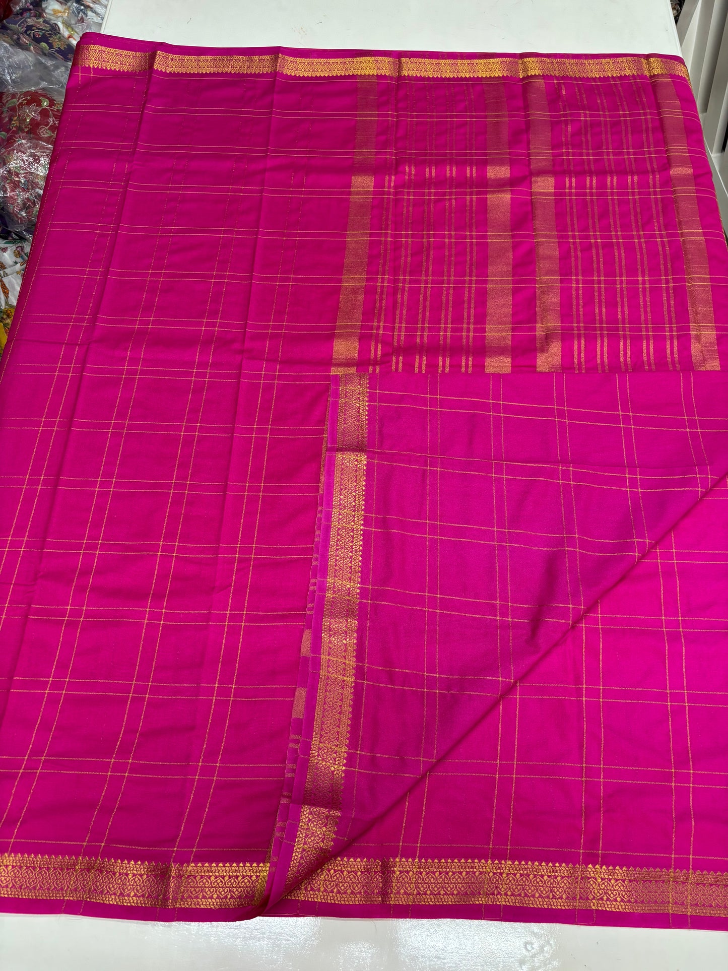Semi Mysore Crepe (Self, Big Checks, Small Border)
