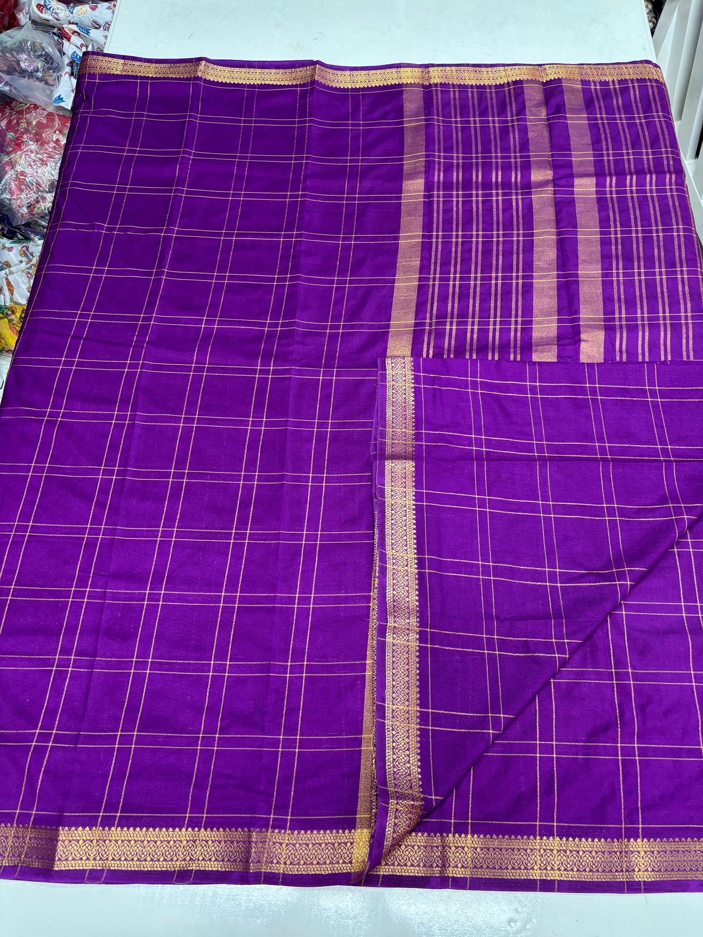 Semi Mysore Crepe (Self, Big Checks, Small Border)