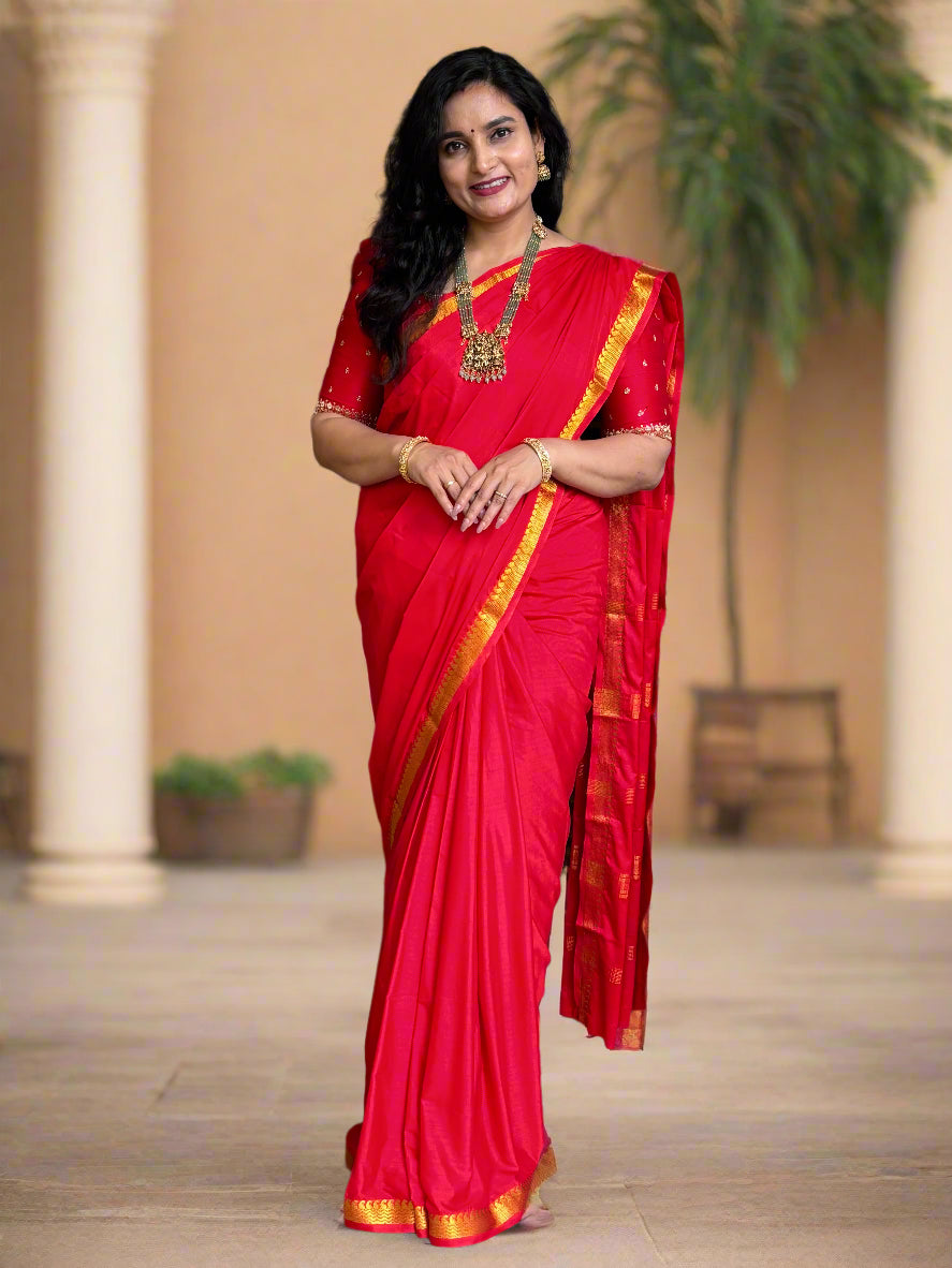 Semi Mysore Crepe (Self, 1.5 inches Golden Mango and Waves Border)