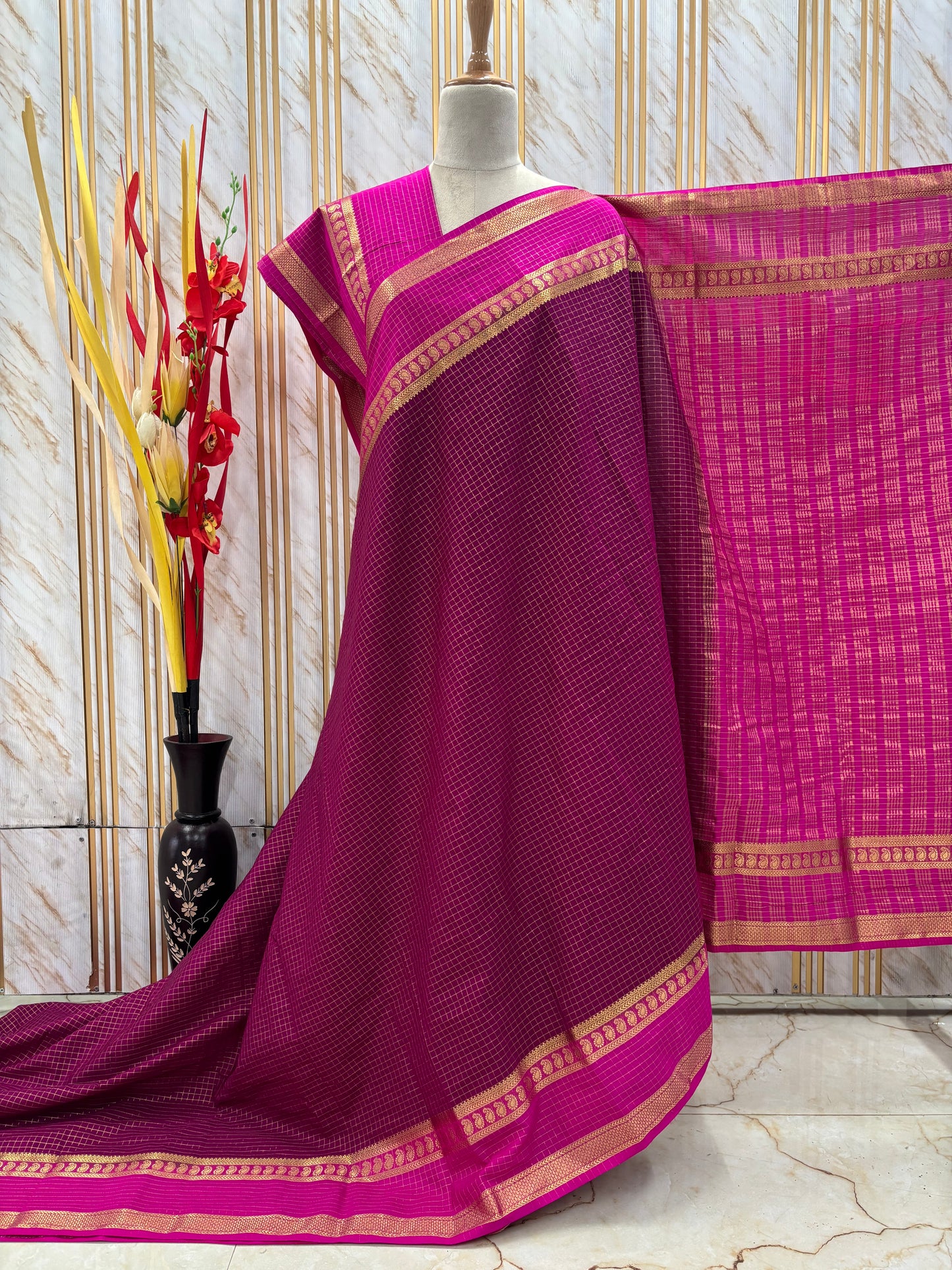 Semi Mysore Crepe (Checks Mango Bentex)