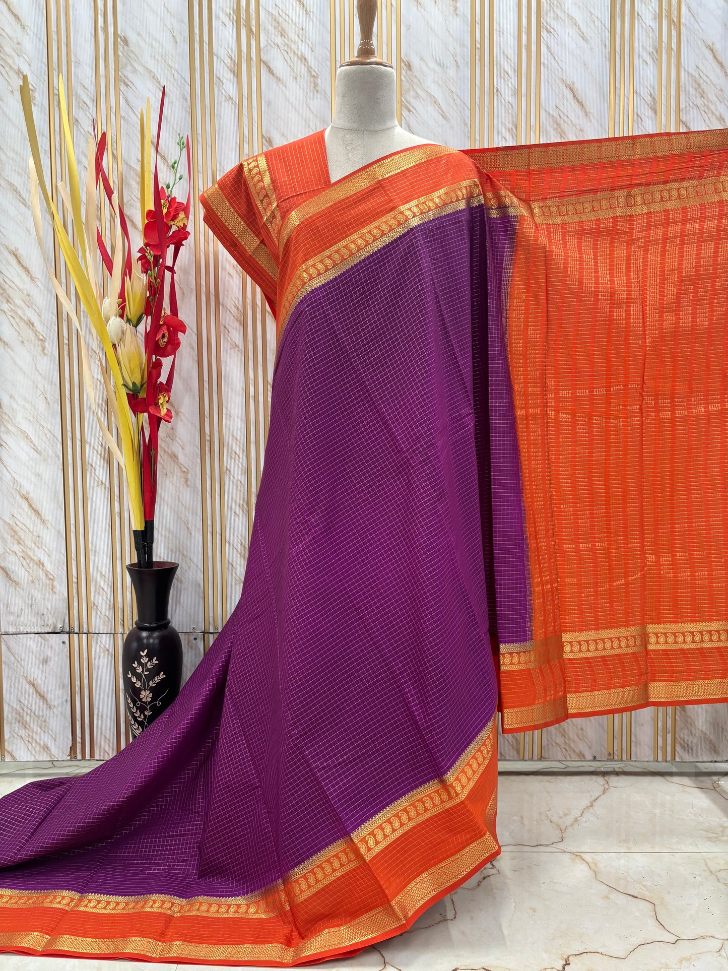 Semi Mysore Crepe (Checks Mango Bentex)