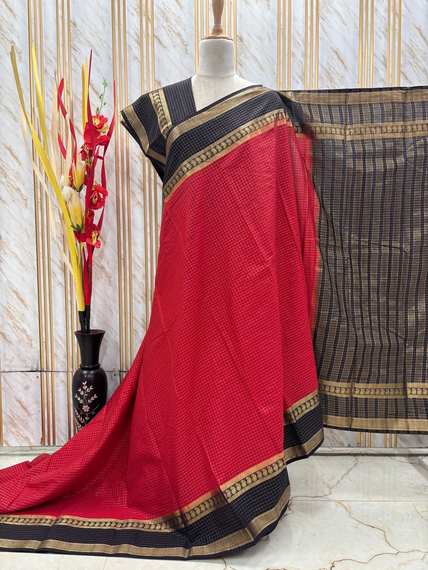 Semi Mysore Crepe (Checks Mango Bentex)