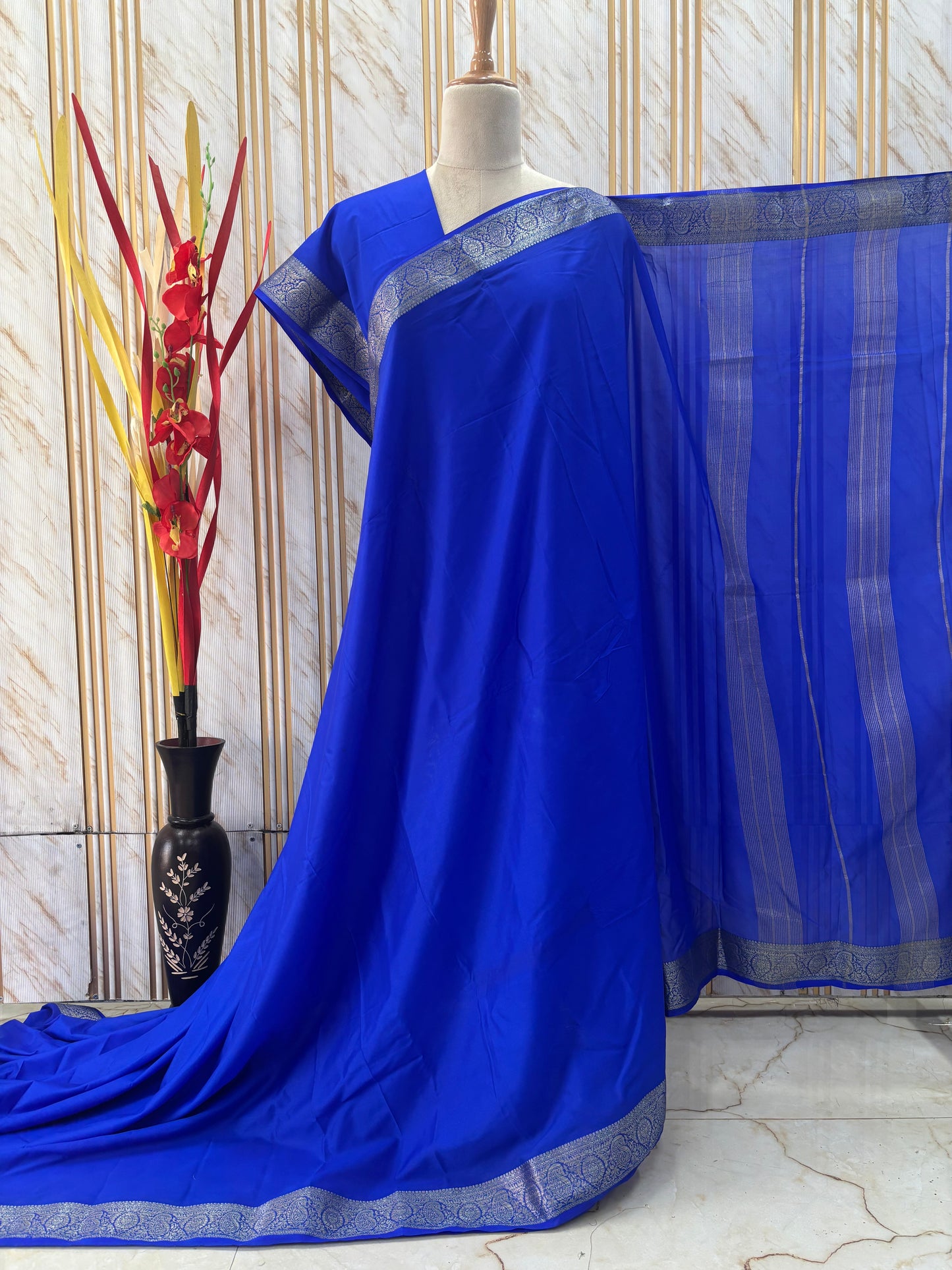 Semi Mysore Crepe (Self, Mango Floral Border)