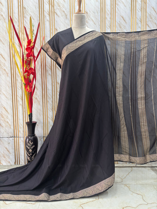 Semi Mysore Crepe (Self, Mango Floral Border)