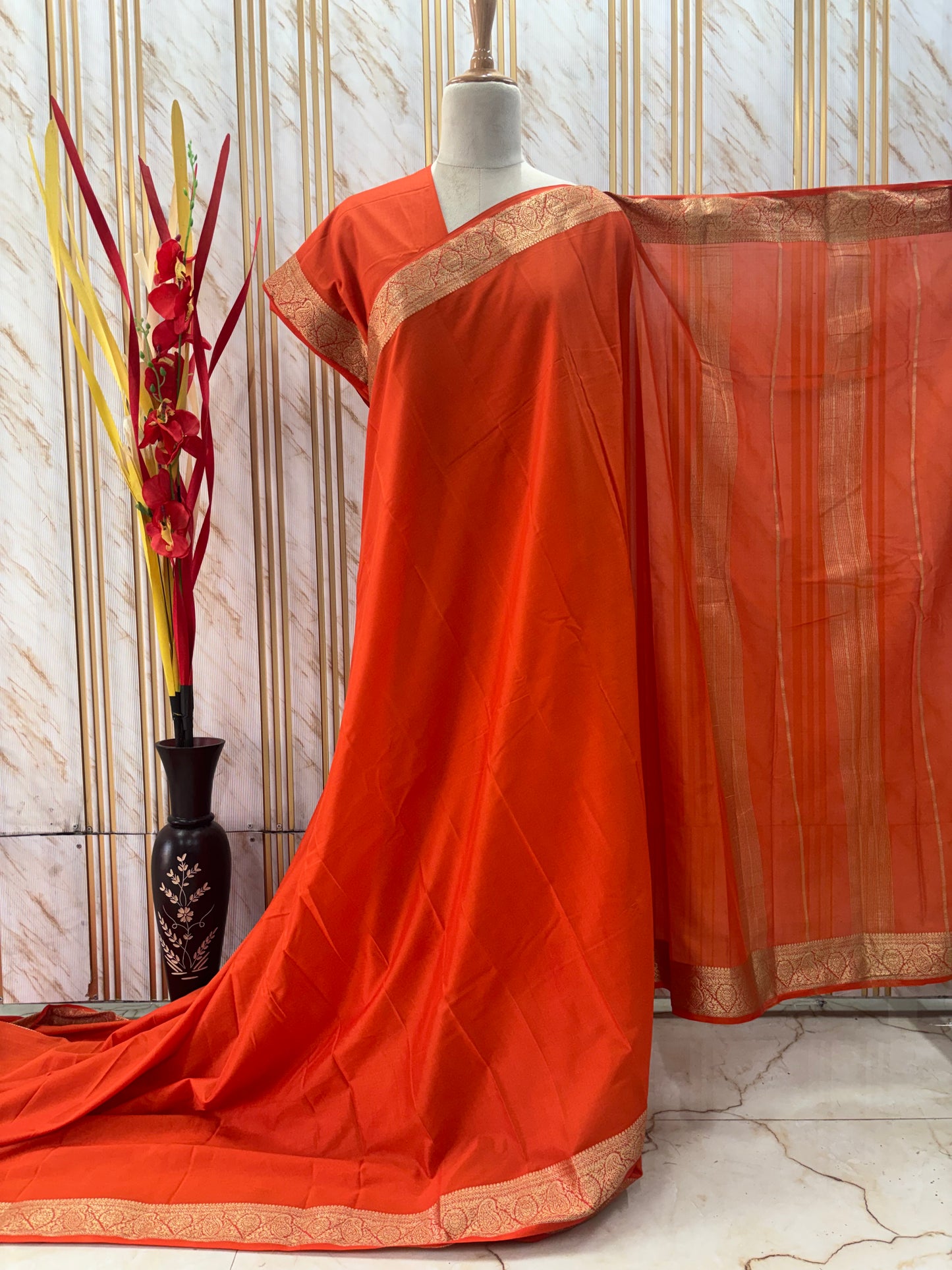 Semi Mysore Crepe (Self, Mango Floral Border)