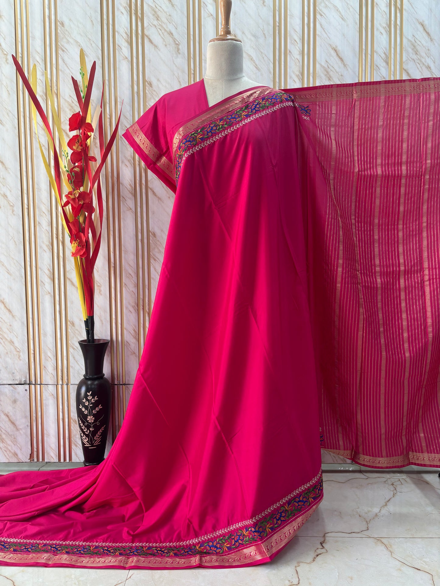 Semi Mysore Crepe (Floral Embroidery Border)