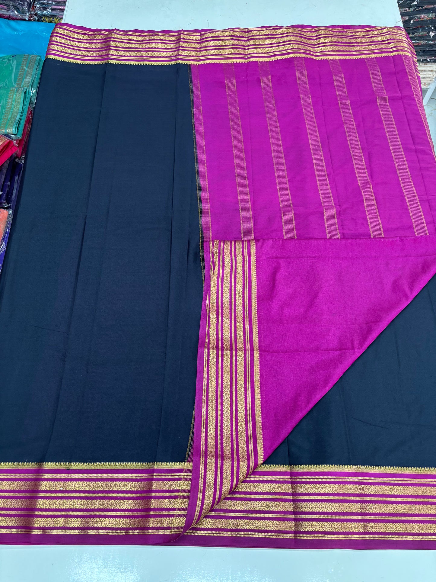 Semi Mysore Crepe (3 lines floral border)
