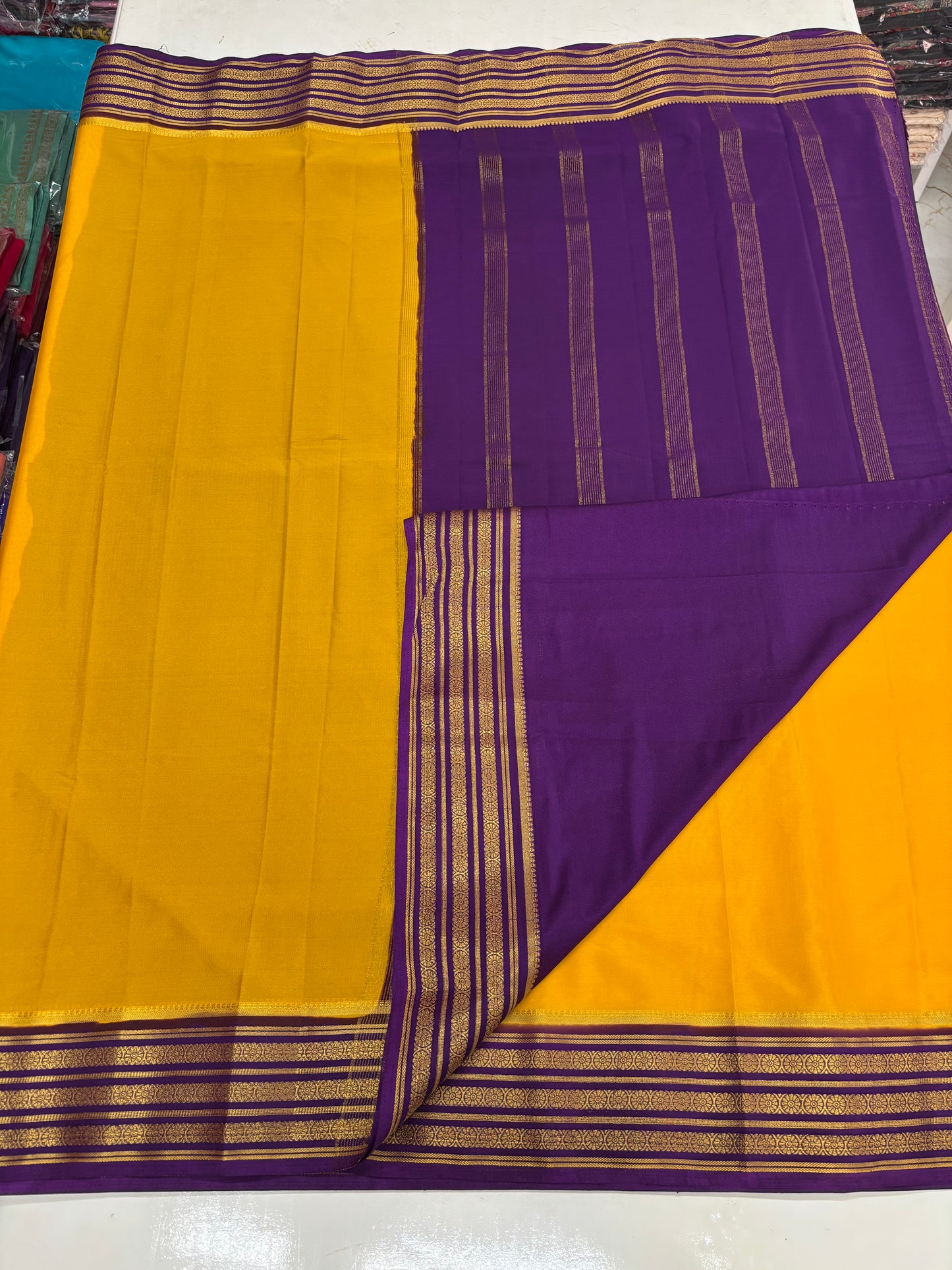 Semi Mysore Crepe (3 lines floral border)