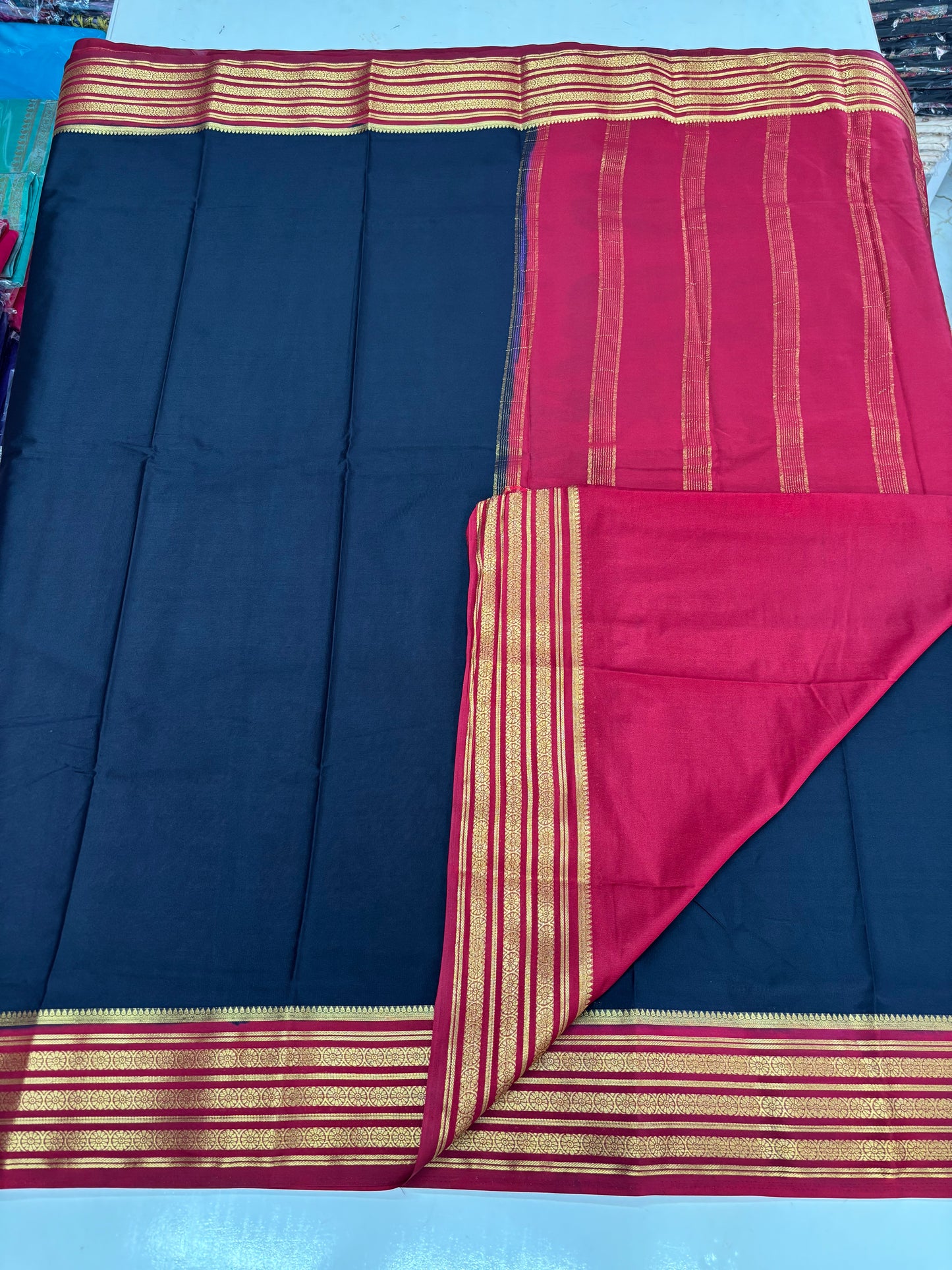 Semi Mysore Crepe (3 lines floral border)