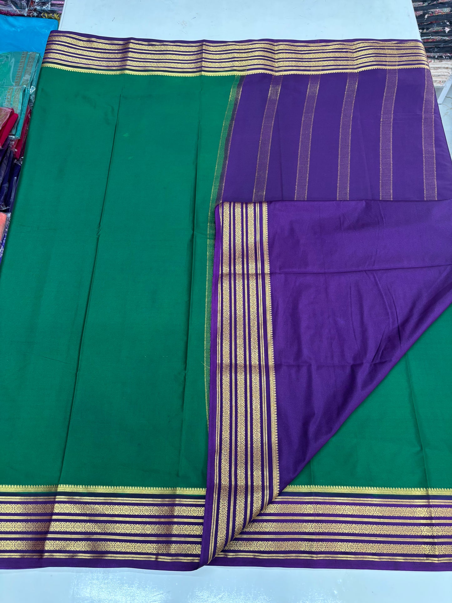 Semi Mysore Crepe (3 lines floral border)