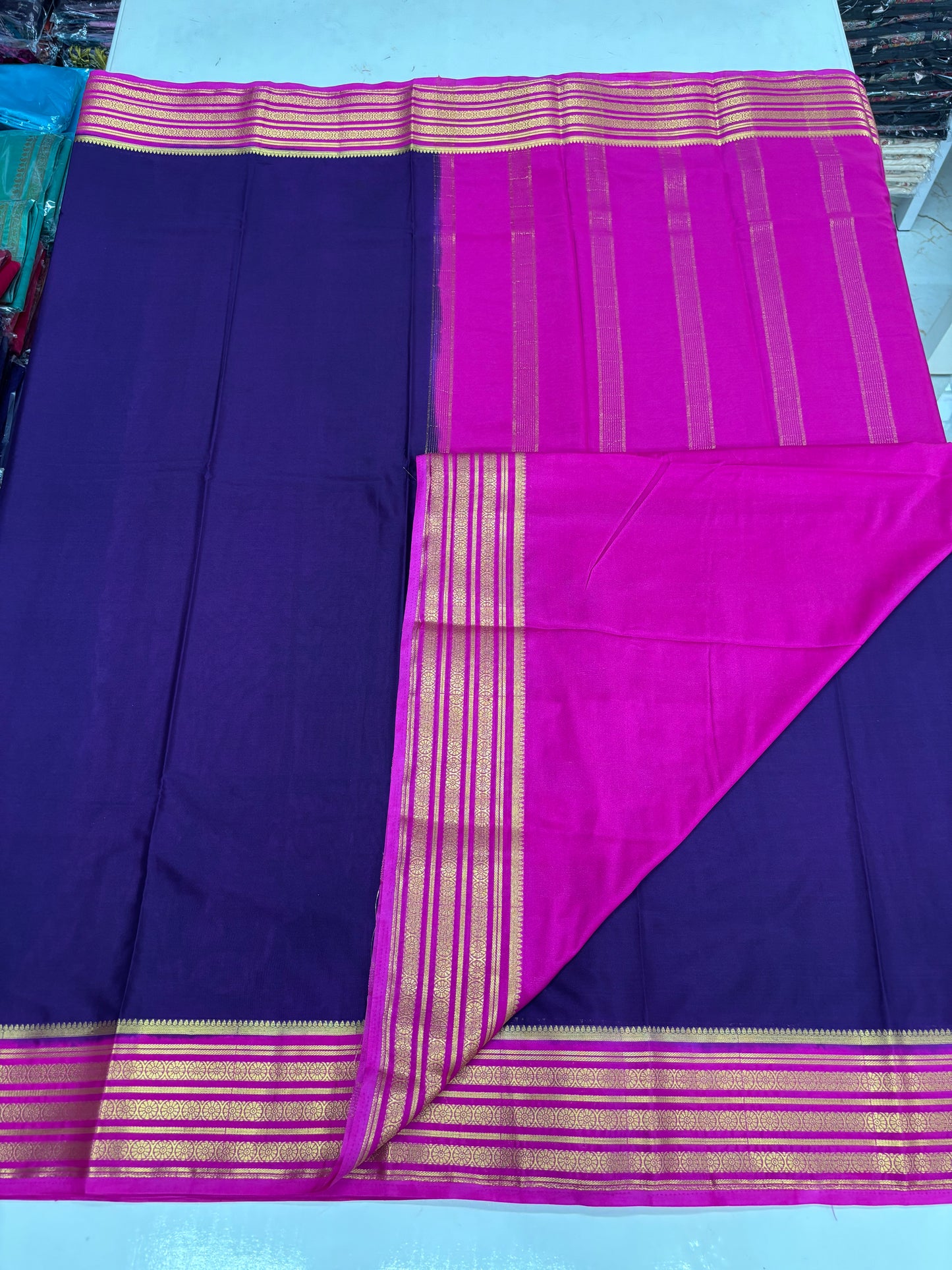 Semi Mysore Crepe (3 lines floral border)