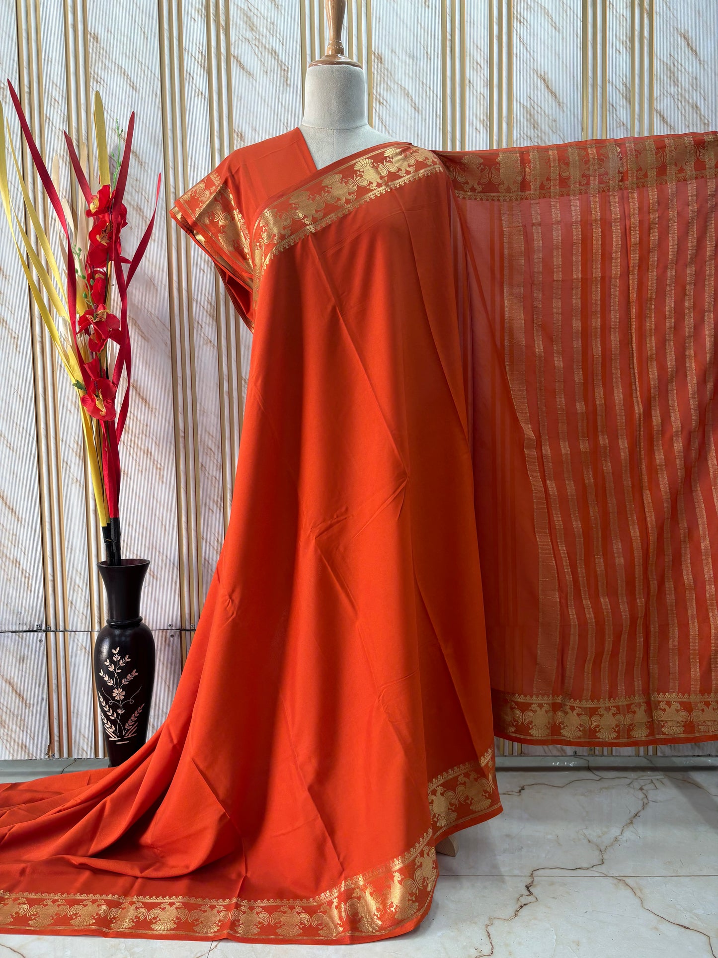 Semi Mysore Crepe (Self, Medium Gandabherunda Border)