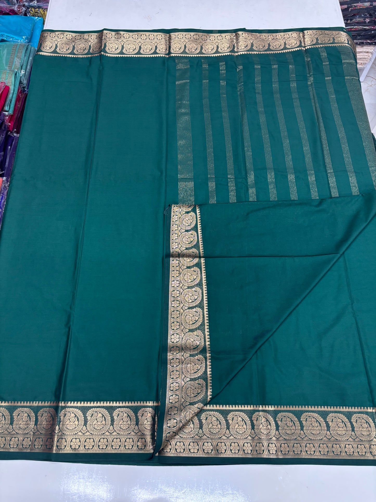 Semi Mysore Crepe (Self, Super Premium, Mango Border)