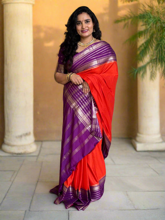 Semi Mysore Crepe (Contrast, Big Sequence Border)