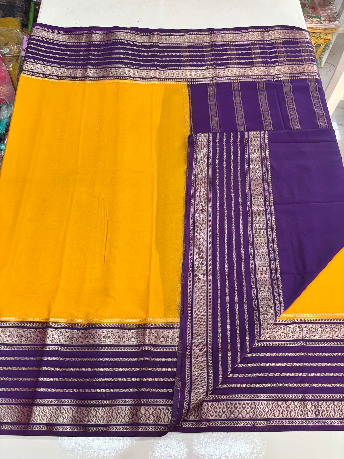 Semi Mysore Crepe (Contrast, Big Sequence Border)