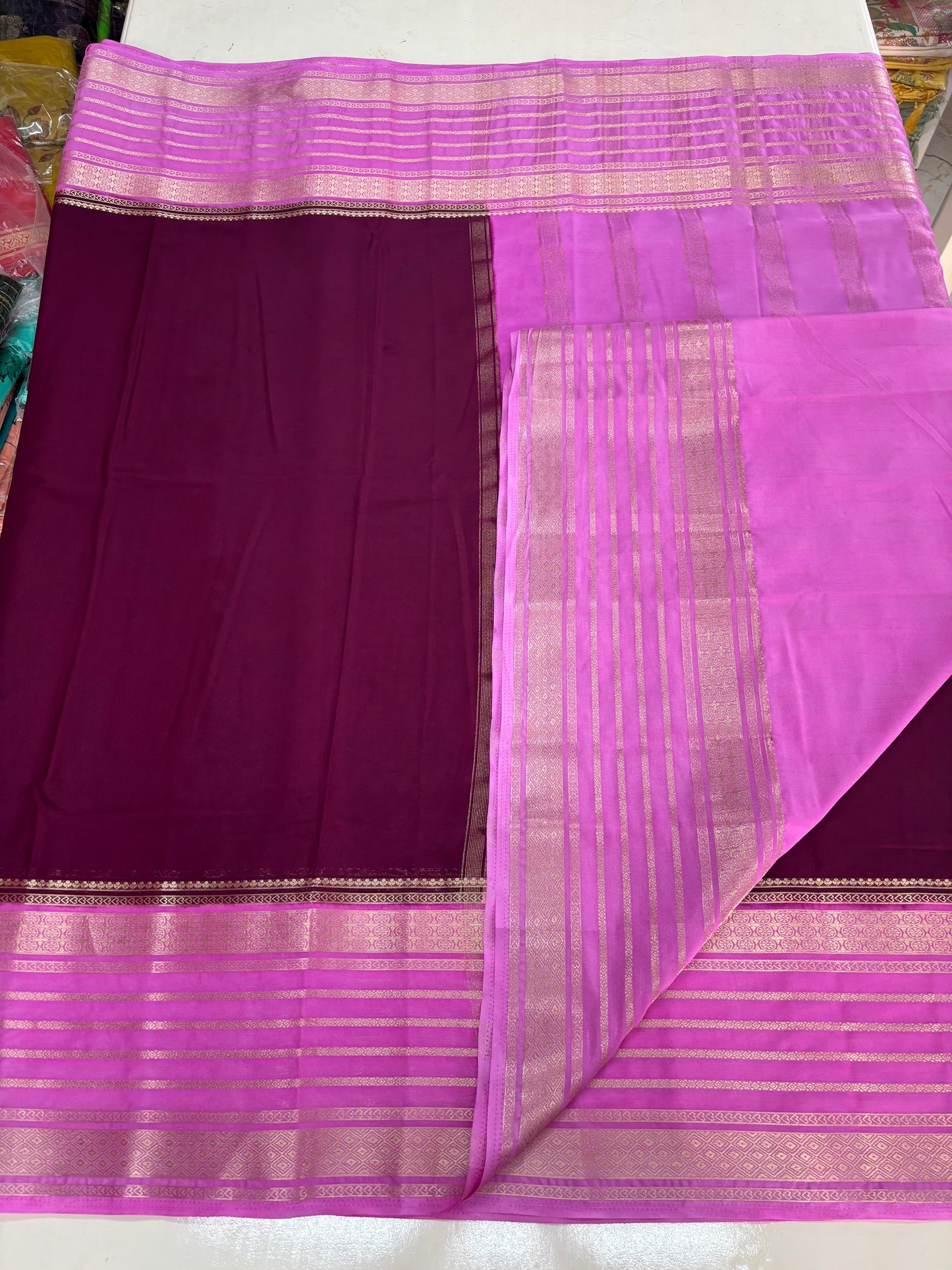 Semi Mysore Crepe (Contrast, Big Sequence Border)