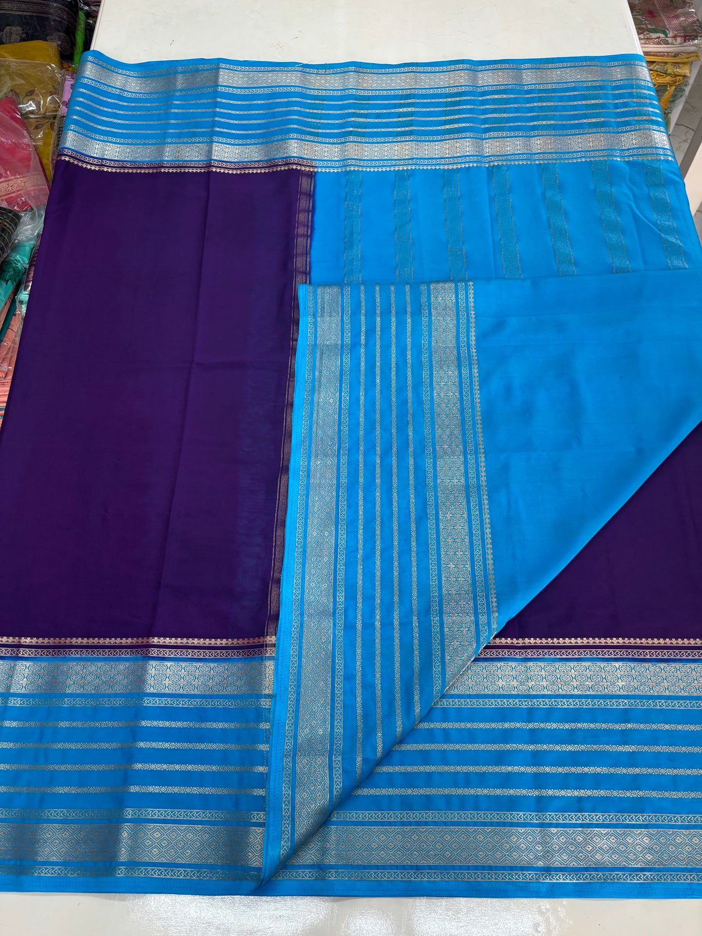 Semi Mysore Crepe (Contrast, Big Sequence Border)