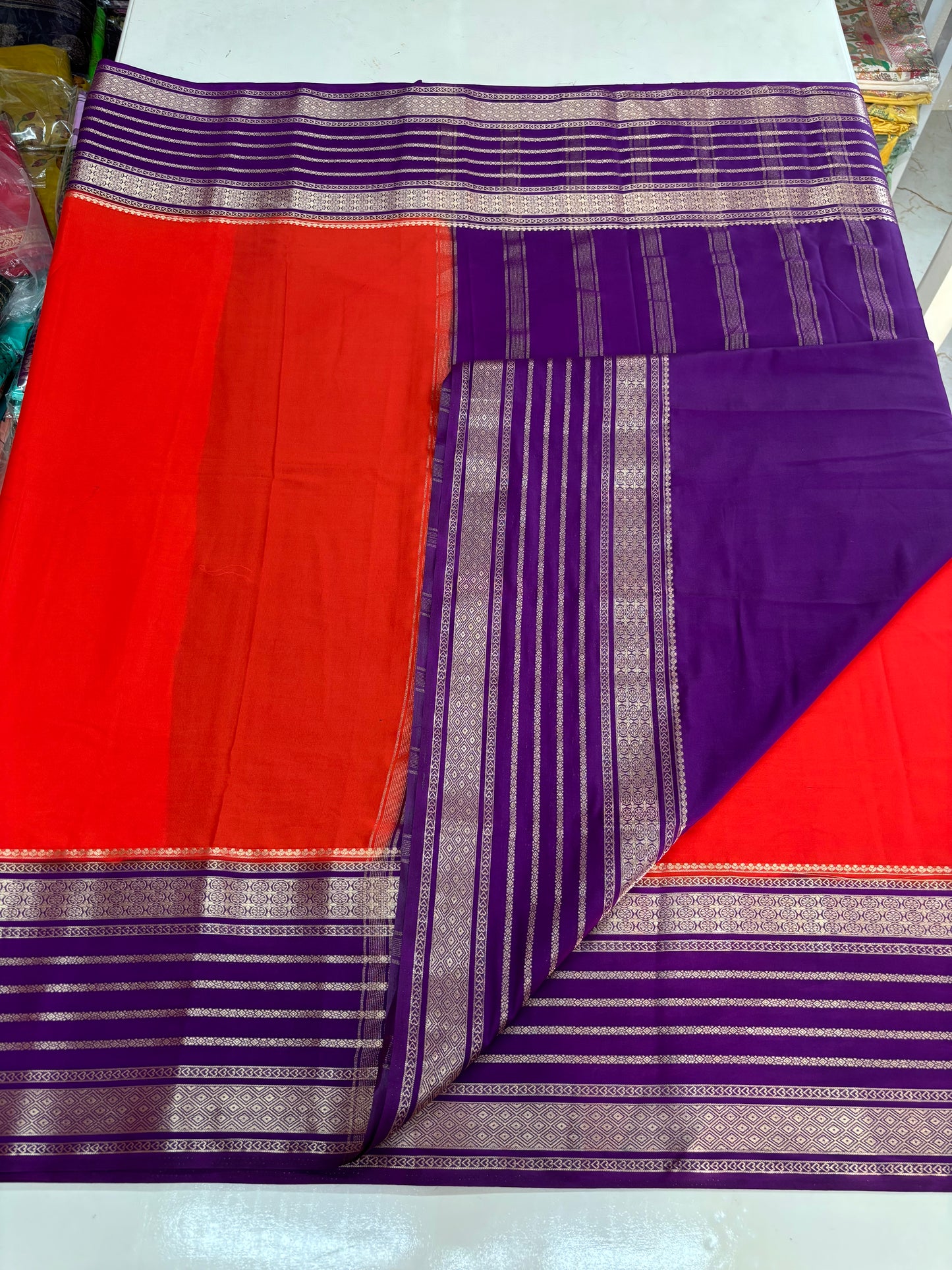 Semi Mysore Crepe (Contrast, Big Sequence Border)
