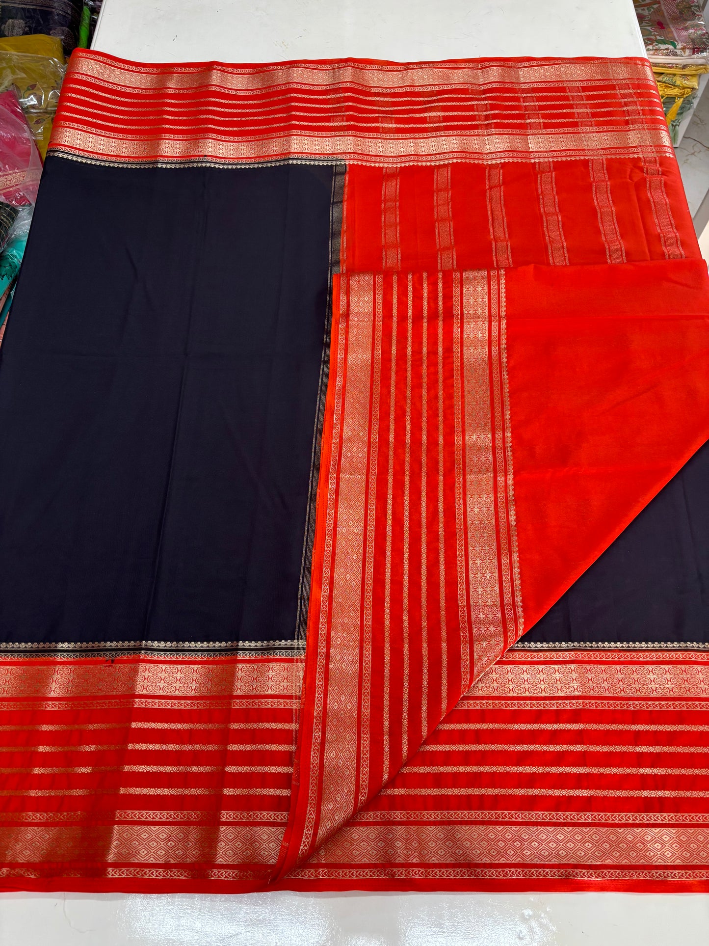 Semi Mysore Crepe (Contrast, Big Sequence Border)