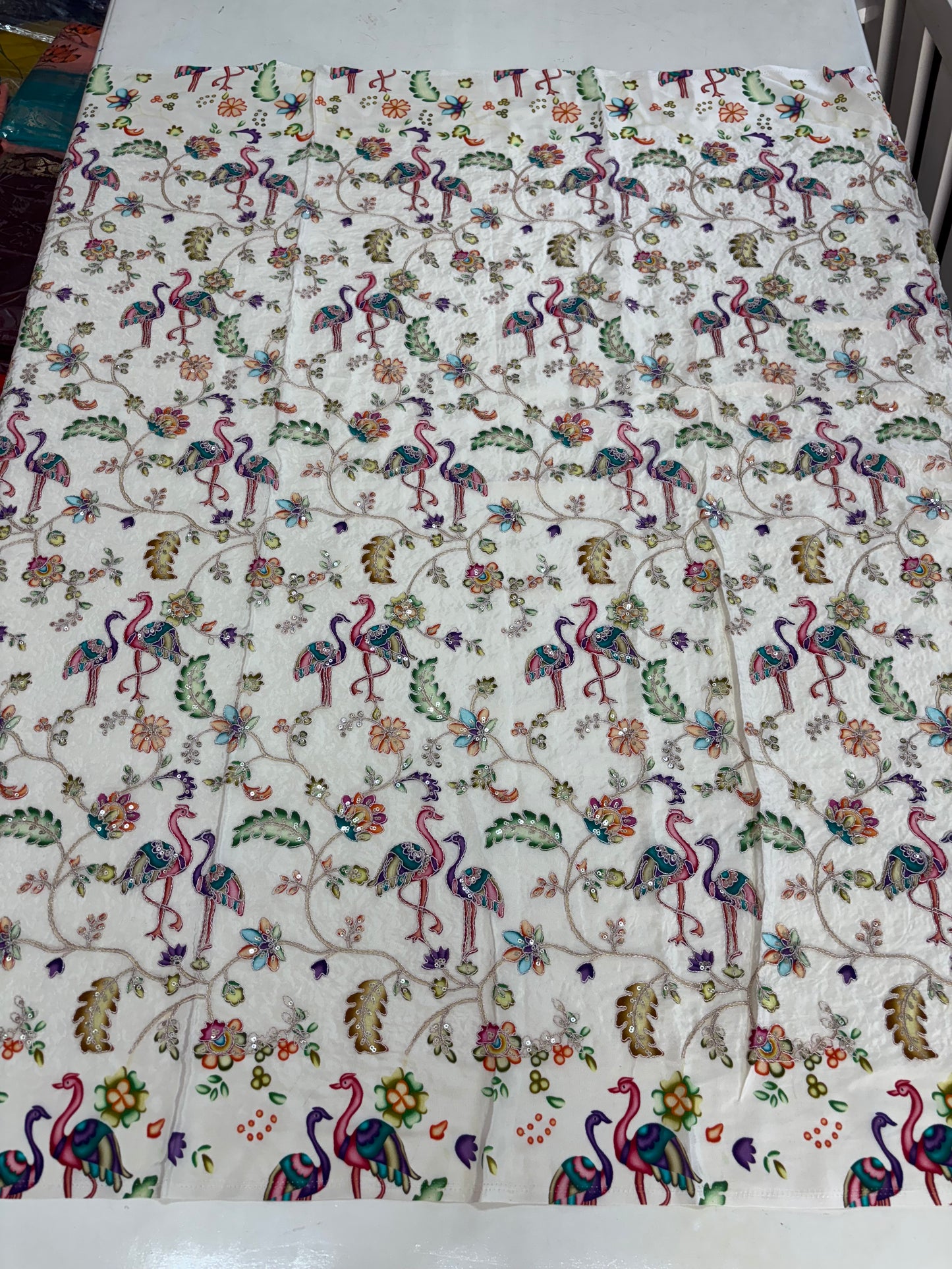 Kalamkari Blouse Fabric (HSSB10, Floral & Birds Print with Light Positioning Work)