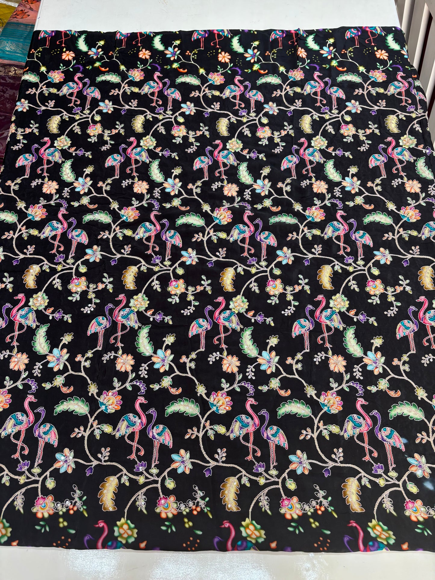 Kalamkari Blouse Fabric (HSSB10, Floral & Birds Print with Light Positioning Work)