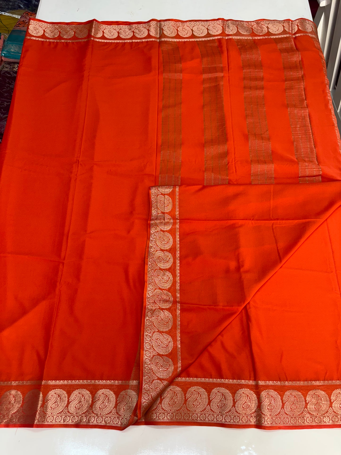 Semi Mysore Crepe (Self, Premium, Mango Border)