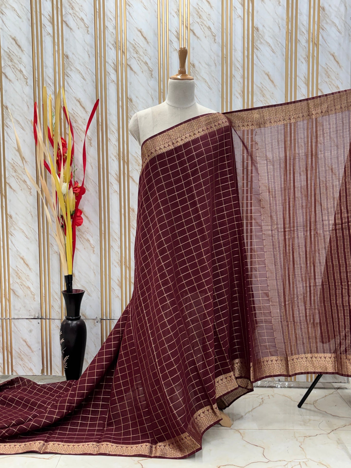 Georgette Chiffon (Checks, Brocade Blouse)