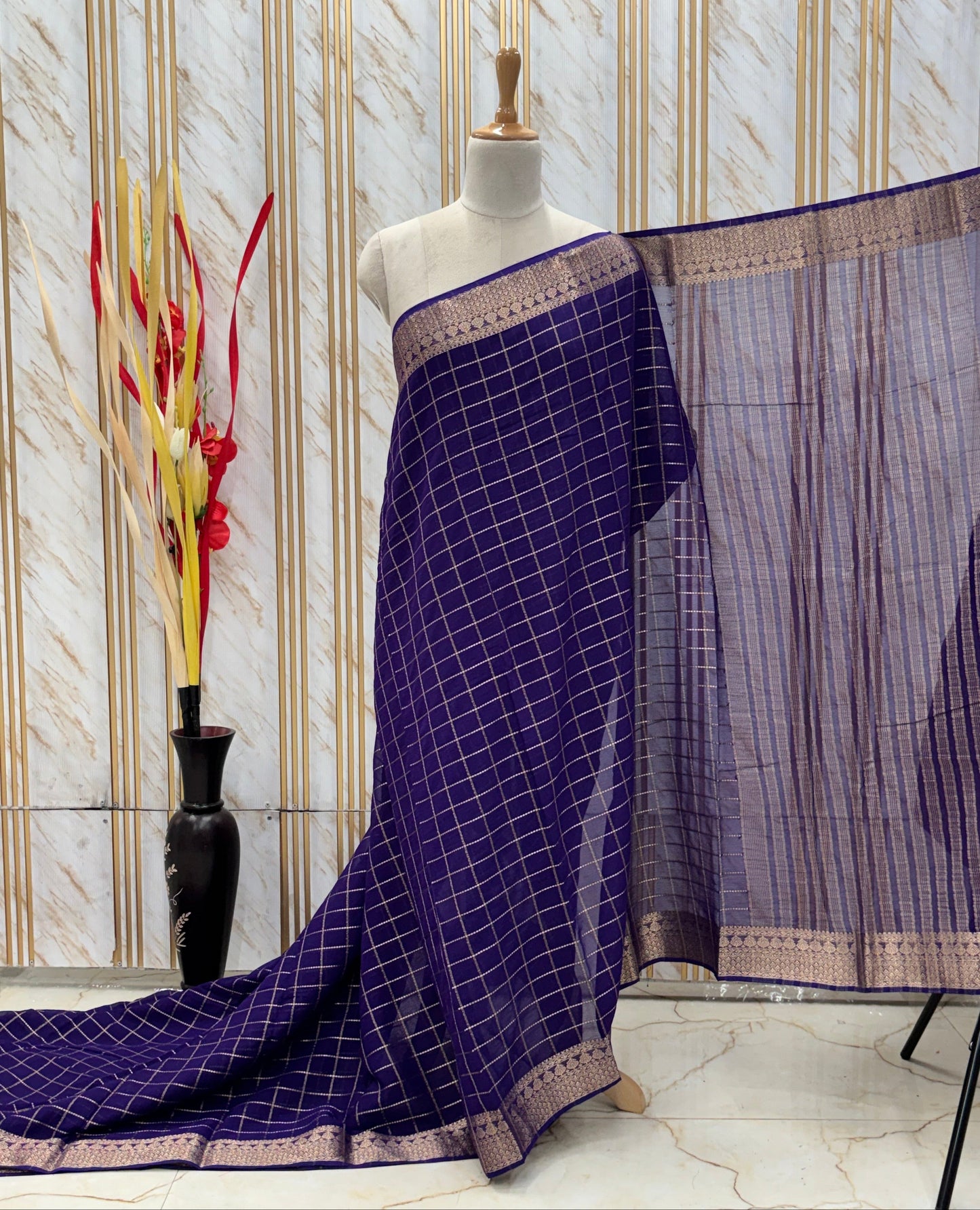 Georgette Chiffon (Checks, Brocade Blouse)