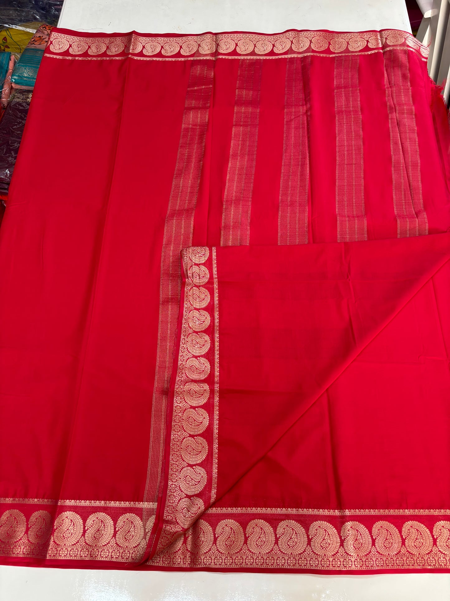 Semi Mysore Crepe (Self, Premium, Mango Border)