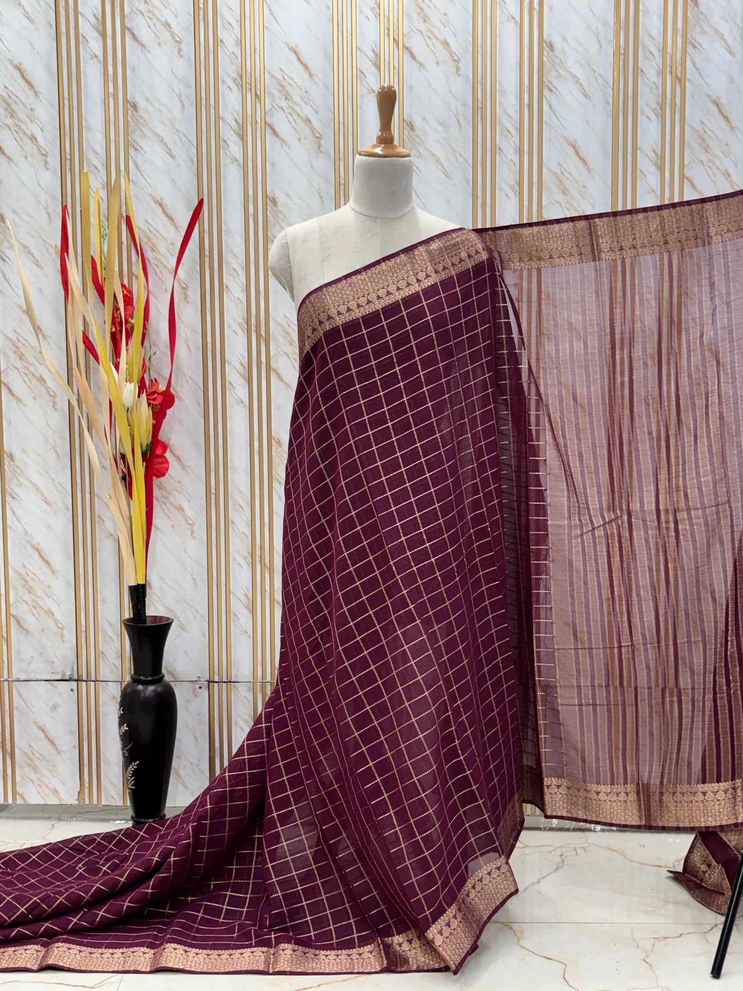 Georgette Chiffon (Checks, Brocade Blouse)