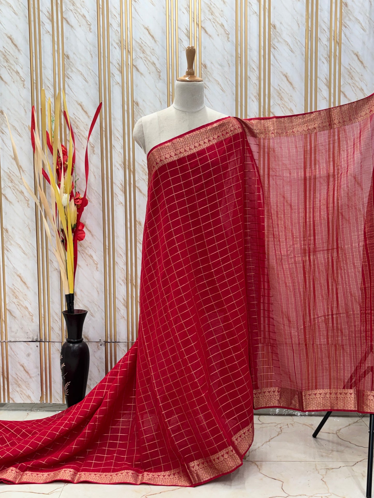 Georgette Chiffon (Checks, Brocade Blouse)