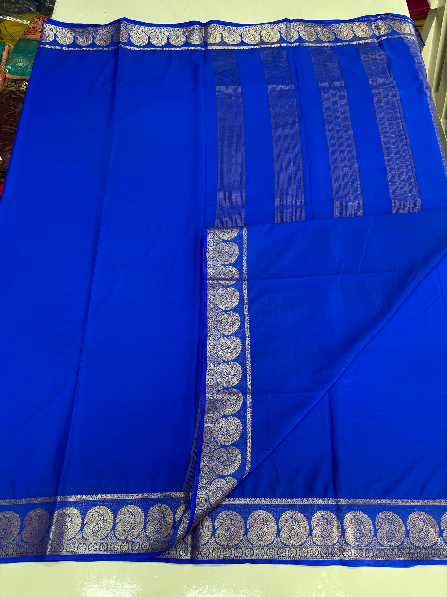 Semi Mysore Crepe (Self, Premium, Mango Border)