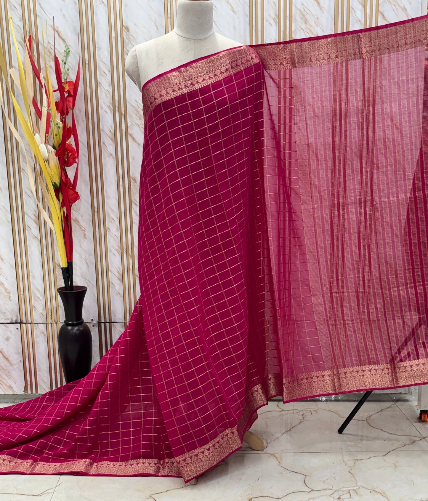 Georgette Chiffon (Checks, Brocade Blouse)