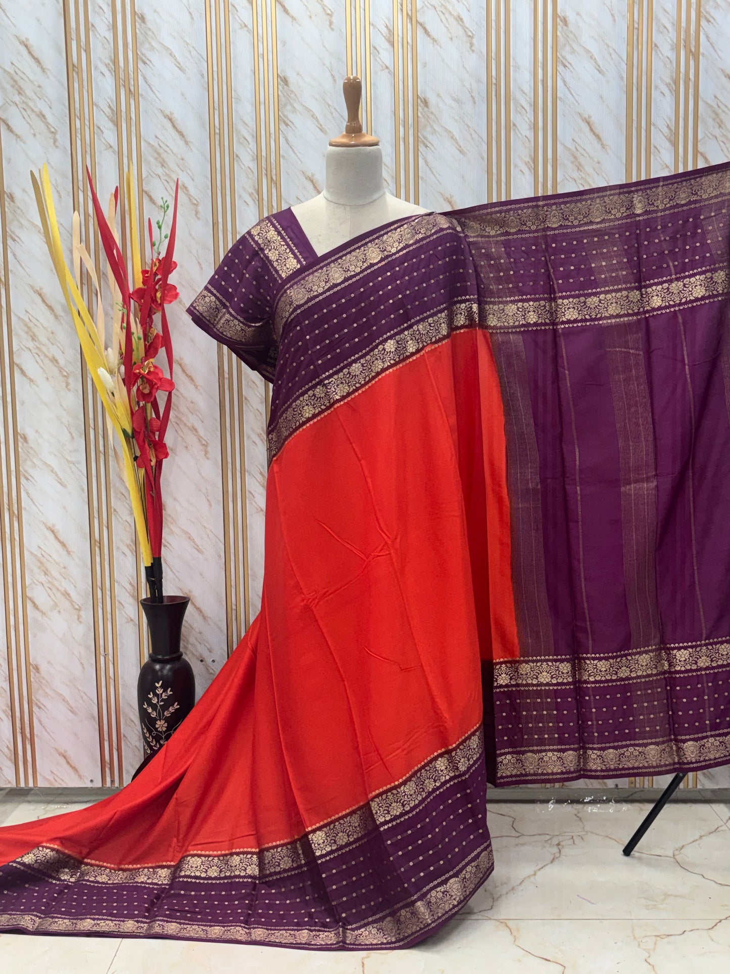 Semi Mysore Crepe (2D, Floral Bentex Border)