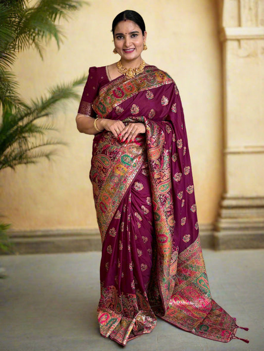 Kashmiri Pashmina Saree (Mango Design Weaves)
