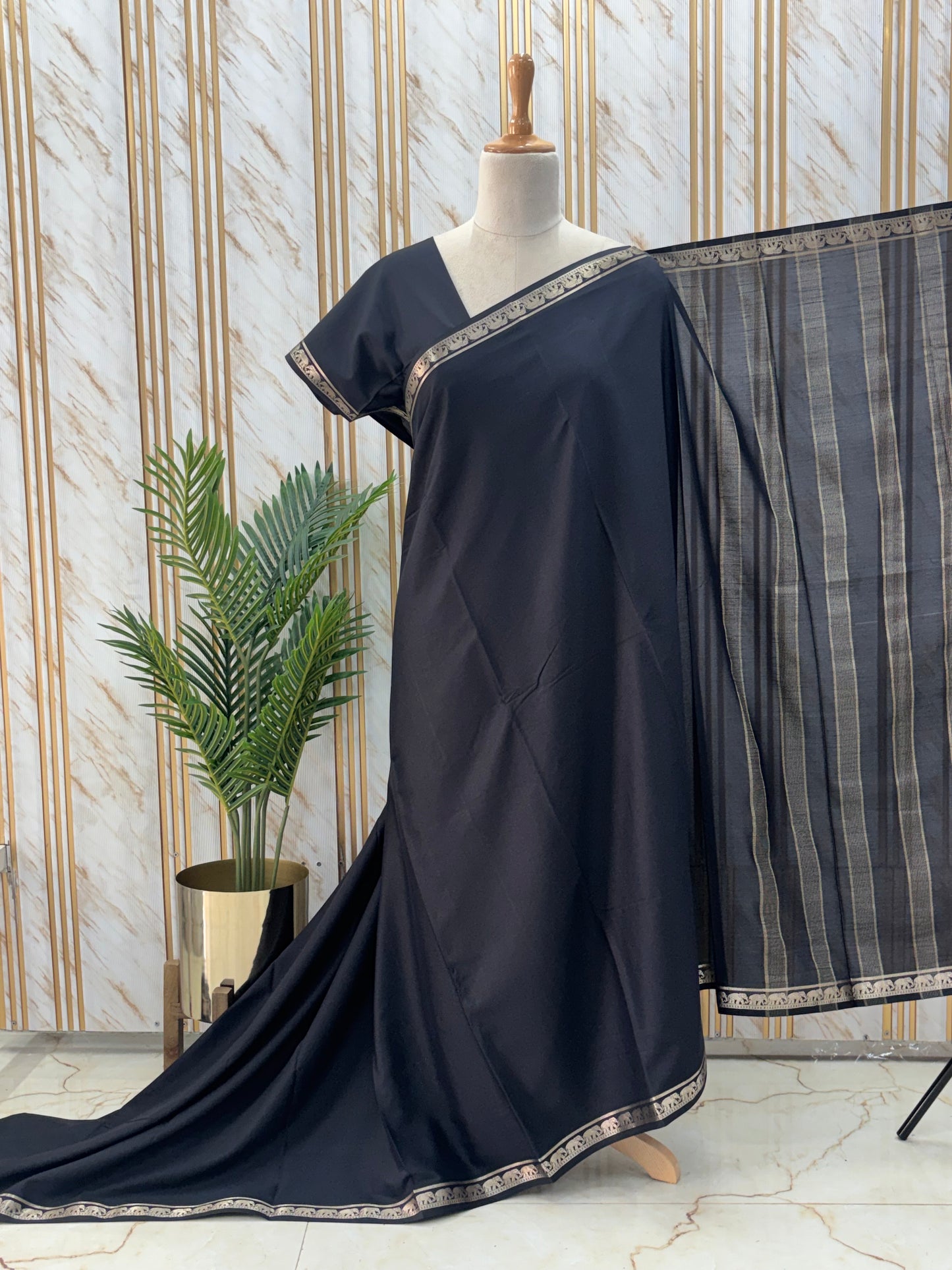 Semi Mysore Crepe (Self, Small Marching Elephants)