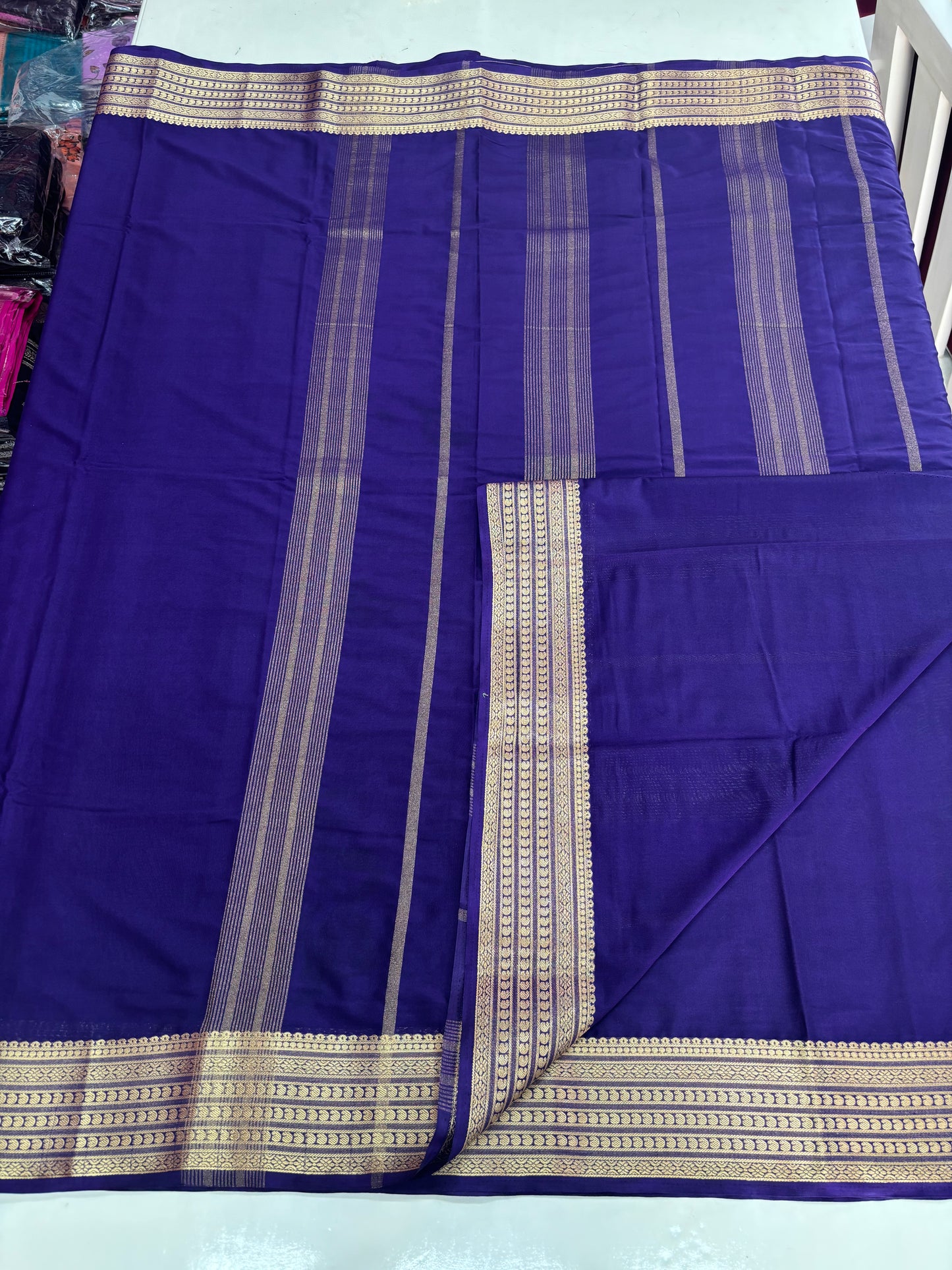 Semi Mysore Crepe (Self Sequence Mango Border)