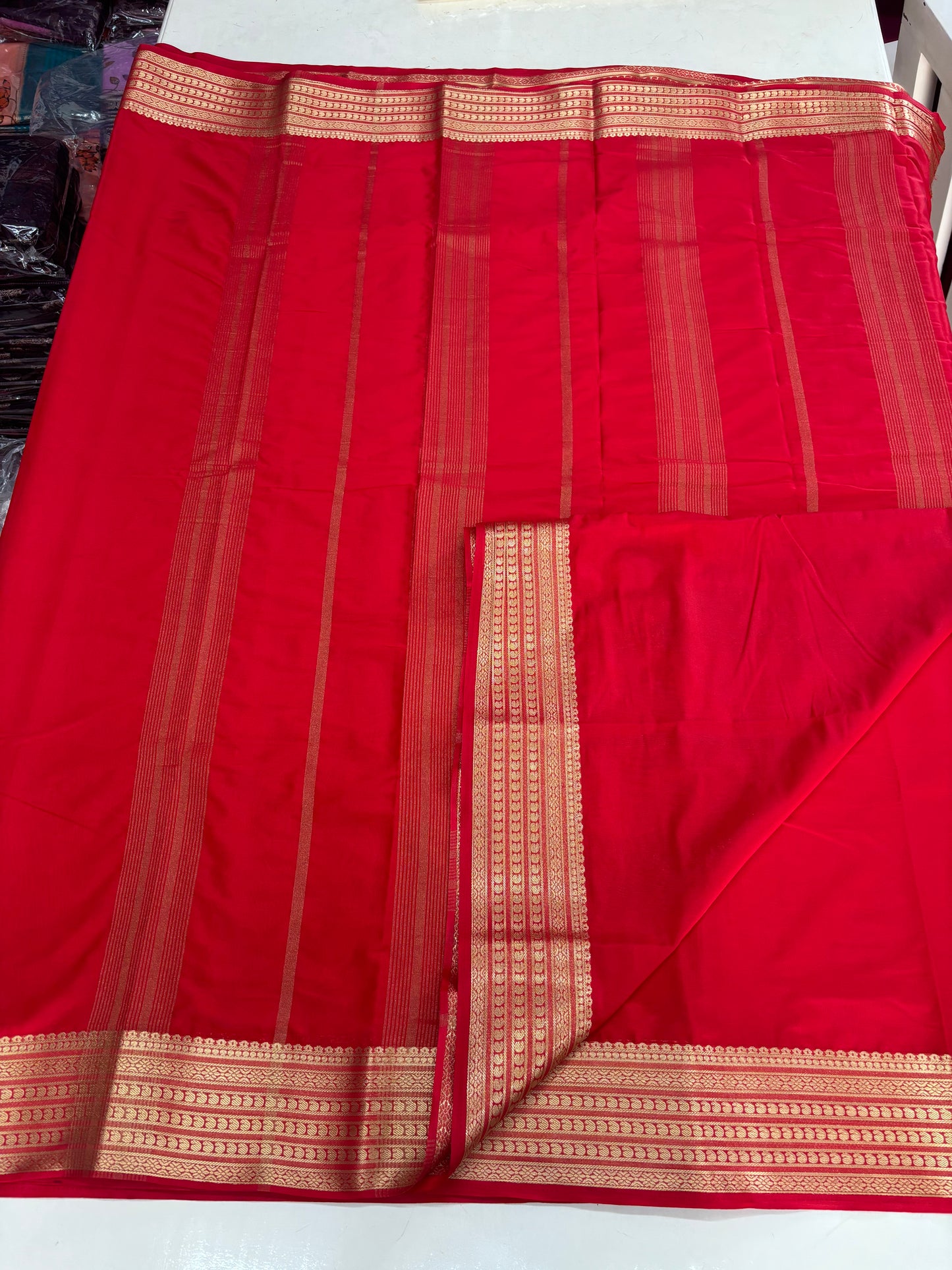 Semi Mysore Crepe (Self Sequence Mango Border)