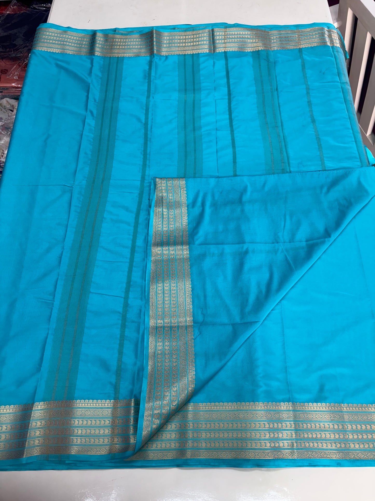 Semi Mysore Crepe (Self Sequence Mango Border)