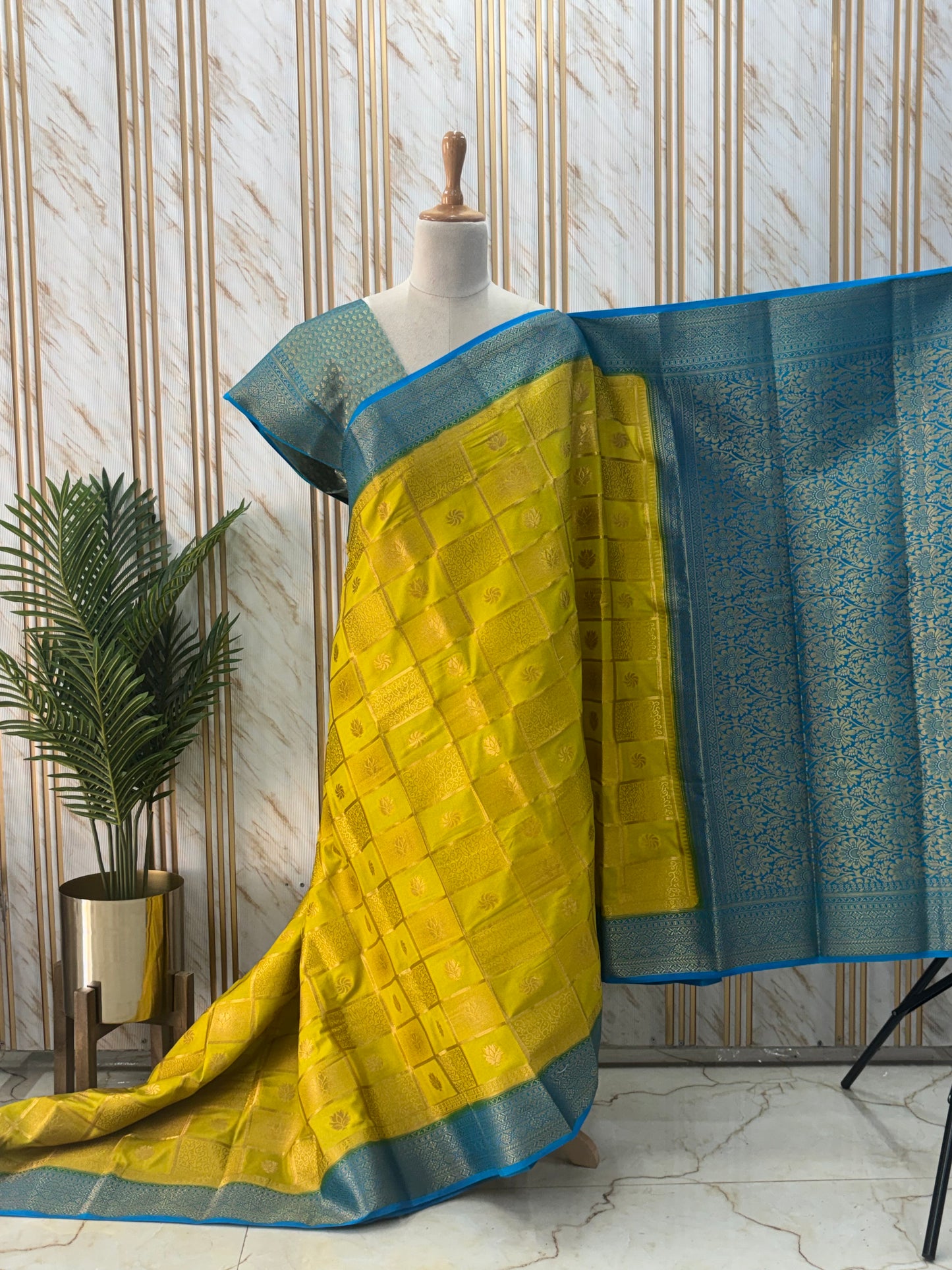 Semi Mysore Crepe (Checks and Brocade Blouse)